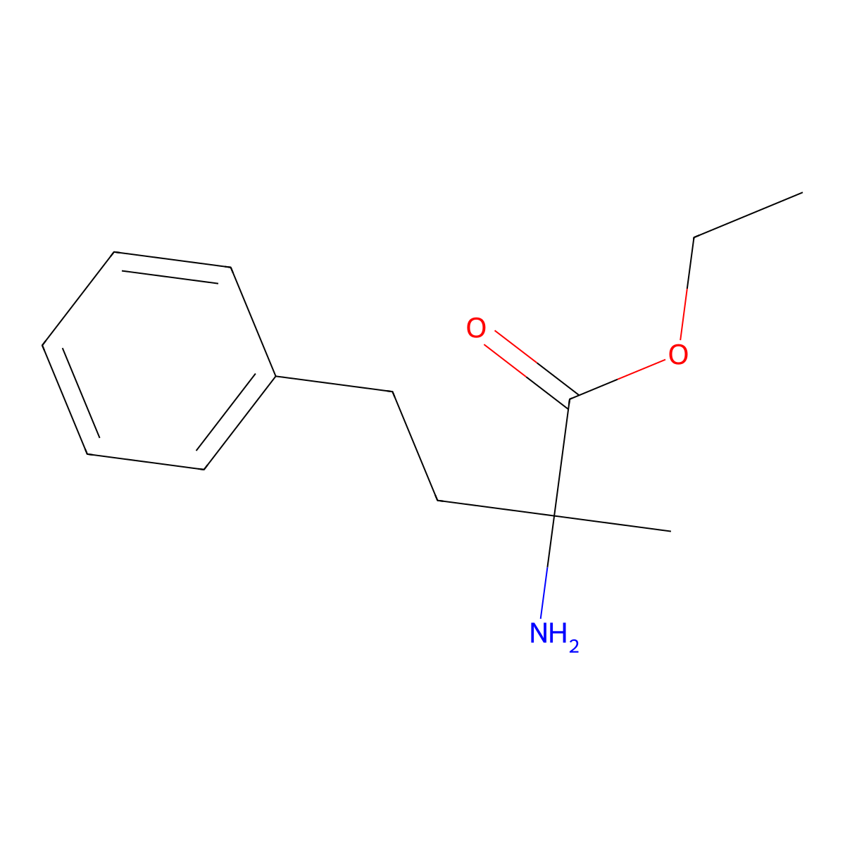 Ethyl 2-amino-2-methyl-4-phenylbutanoate molecular structure, CAS 1183898-31-8