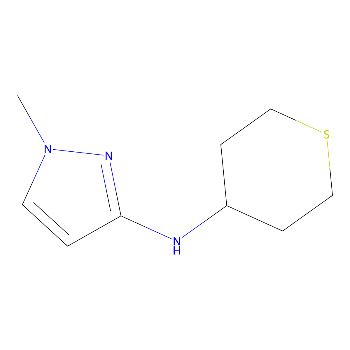 1-methyl-N-(thian-4-yl)-1H-pyrazol-3-amine molecular structure, CAS 1183920-25-3