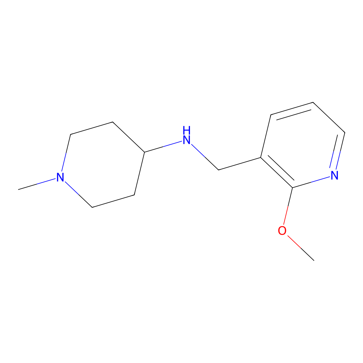 N-((2-Methoxypyridin-3-yl)methyl)-1-methylpiperidin-4-amine molecular structure, CAS 1183920-45-7