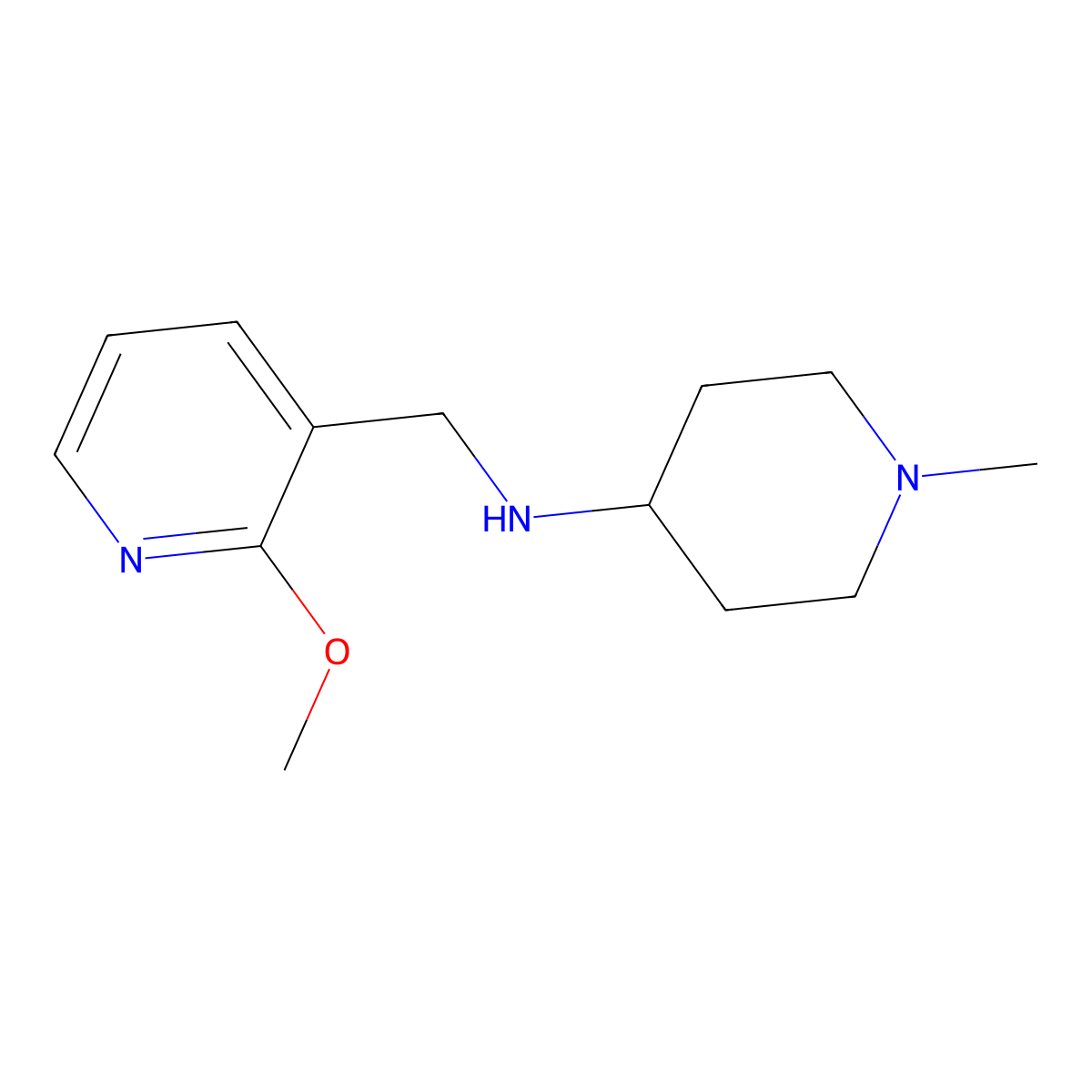 N-((2-Methoxypyridin-3-yl)methyl)-1-methylpiperidin-4-amine molecular structure, CAS 1183920-45-7