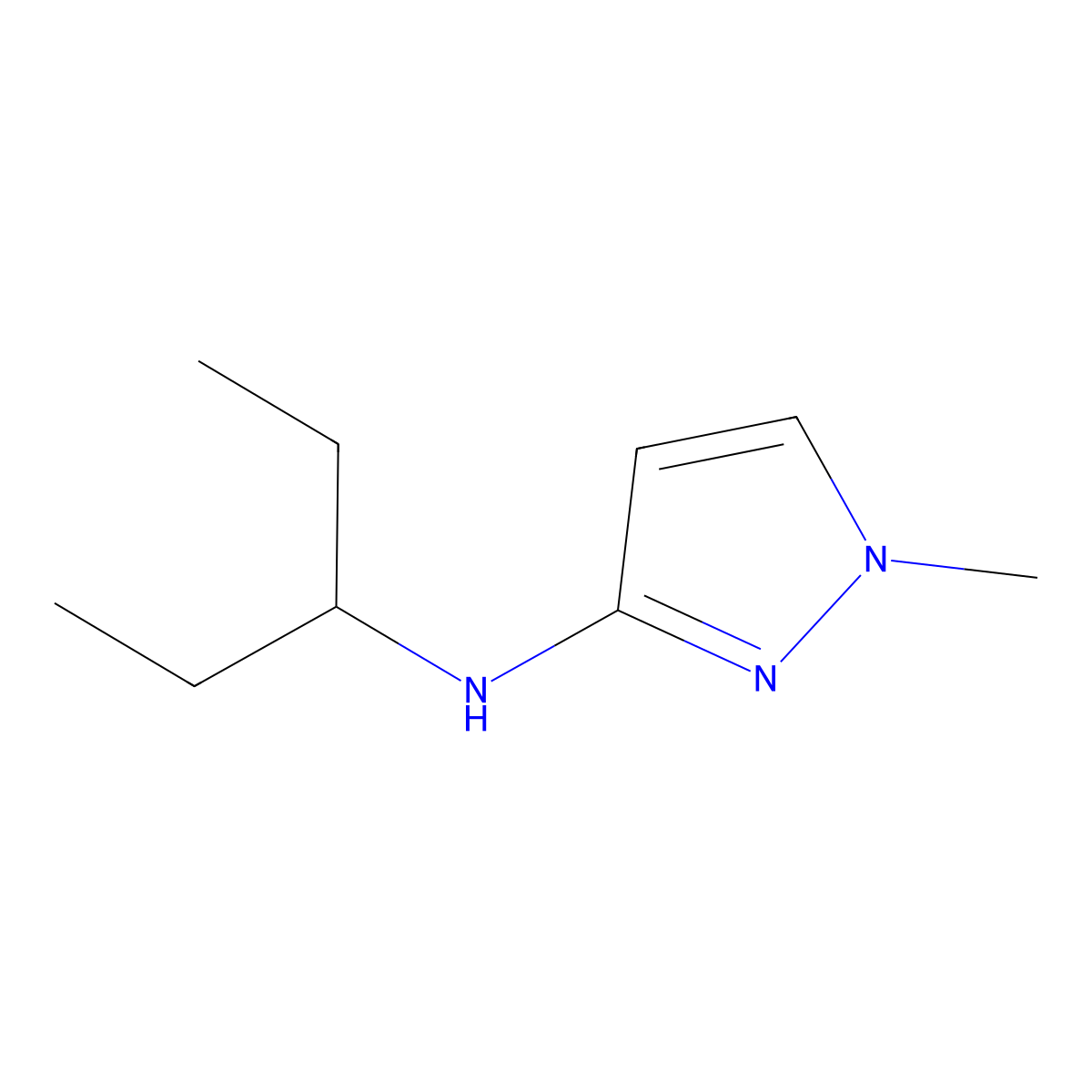 1-methyl-N-(pentan-3-yl)-1H-pyrazol-3-amine molecular structure, CAS 1183937-00-9