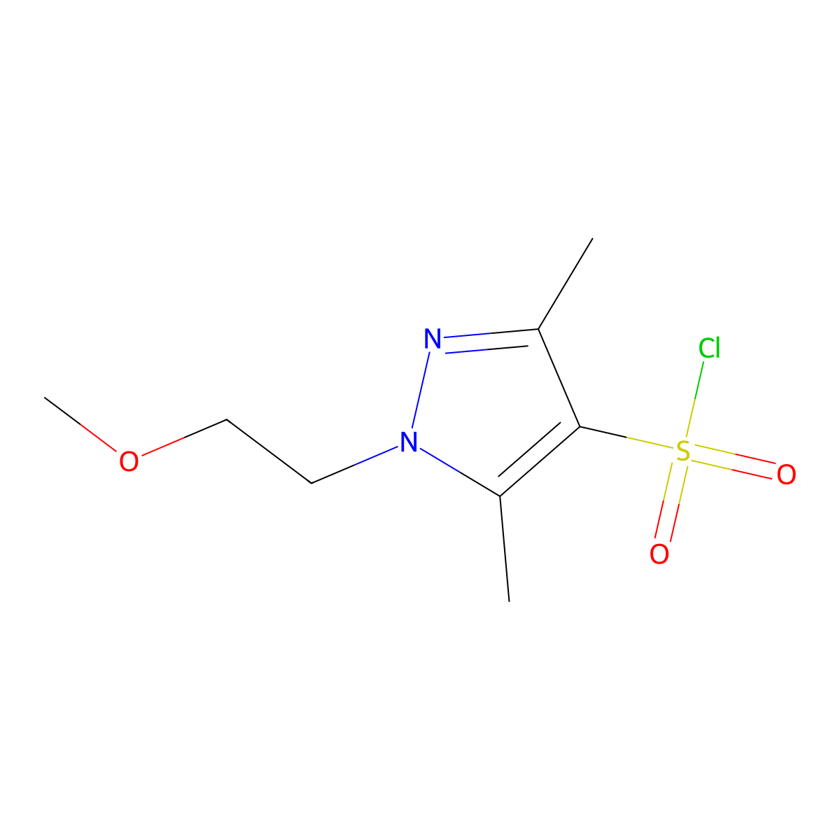 1-(2-methoxyethyl)-3,5-dimethyl-1H-pyrazole-4-sulfonyl chloride molecular structure, CAS 1183972-27-1