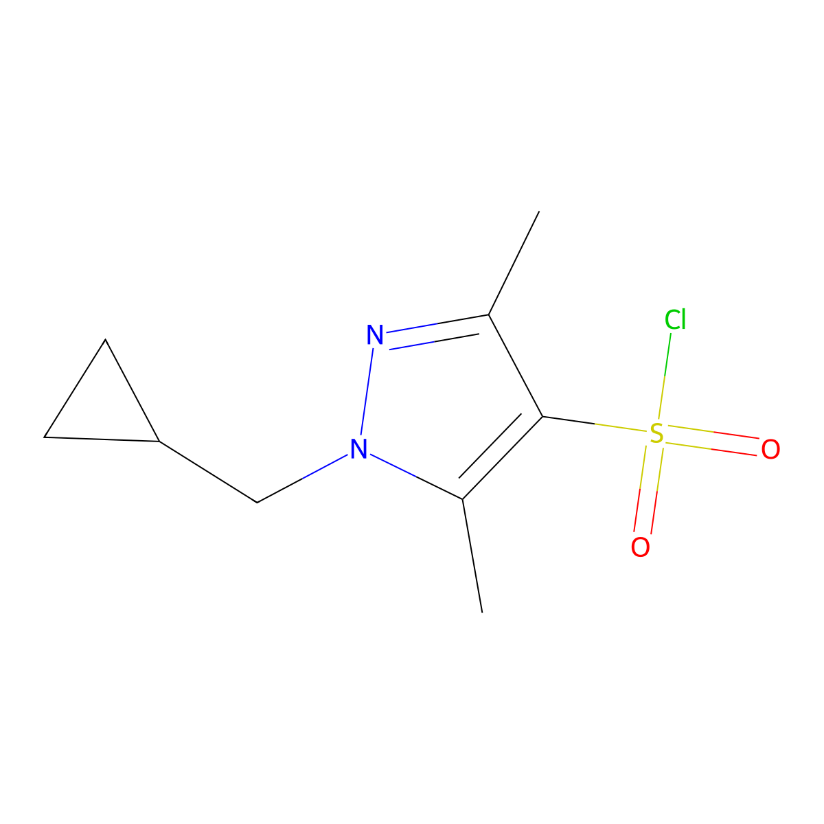 1-(cyclopropylmethyl)-3,5-dimethyl-1H-pyrazole-4-sulfonyl chloride molecular structure, CAS 1183992-83-7