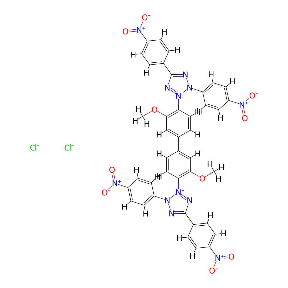 Tetranitro blue tetrazolium chloride molecular structure, CAS 1184-43-6