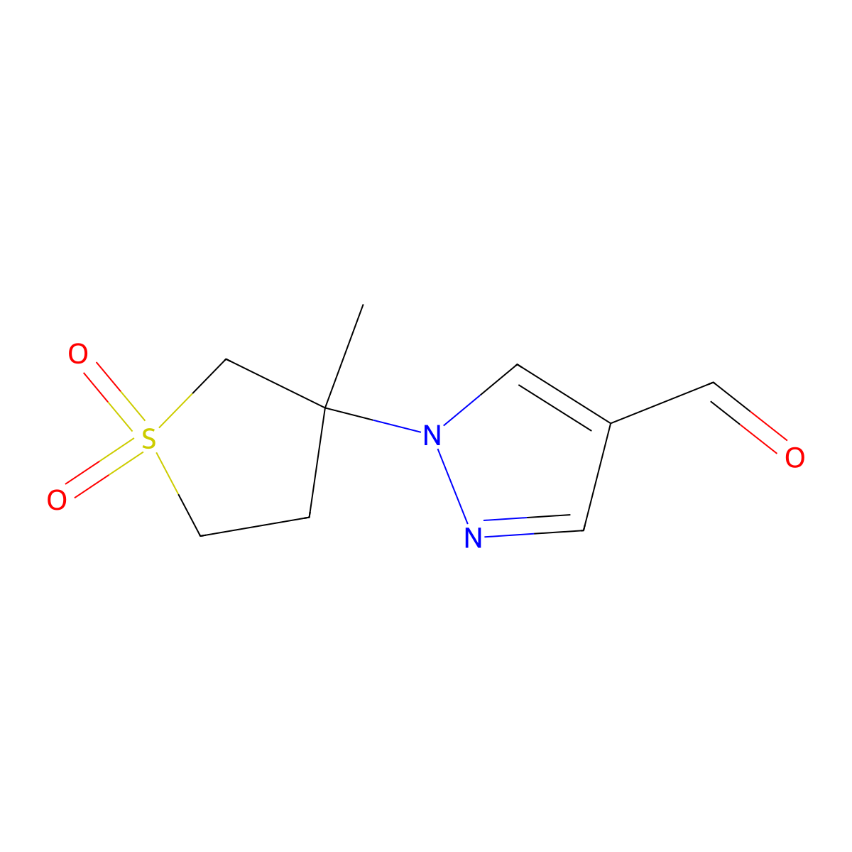 1-(3-methyl-1,1-dioxo-1lambda6-thiolan-3-yl)-1H-pyrazole-4-carbaldehyde molecular structure, CAS 1184038-95-6