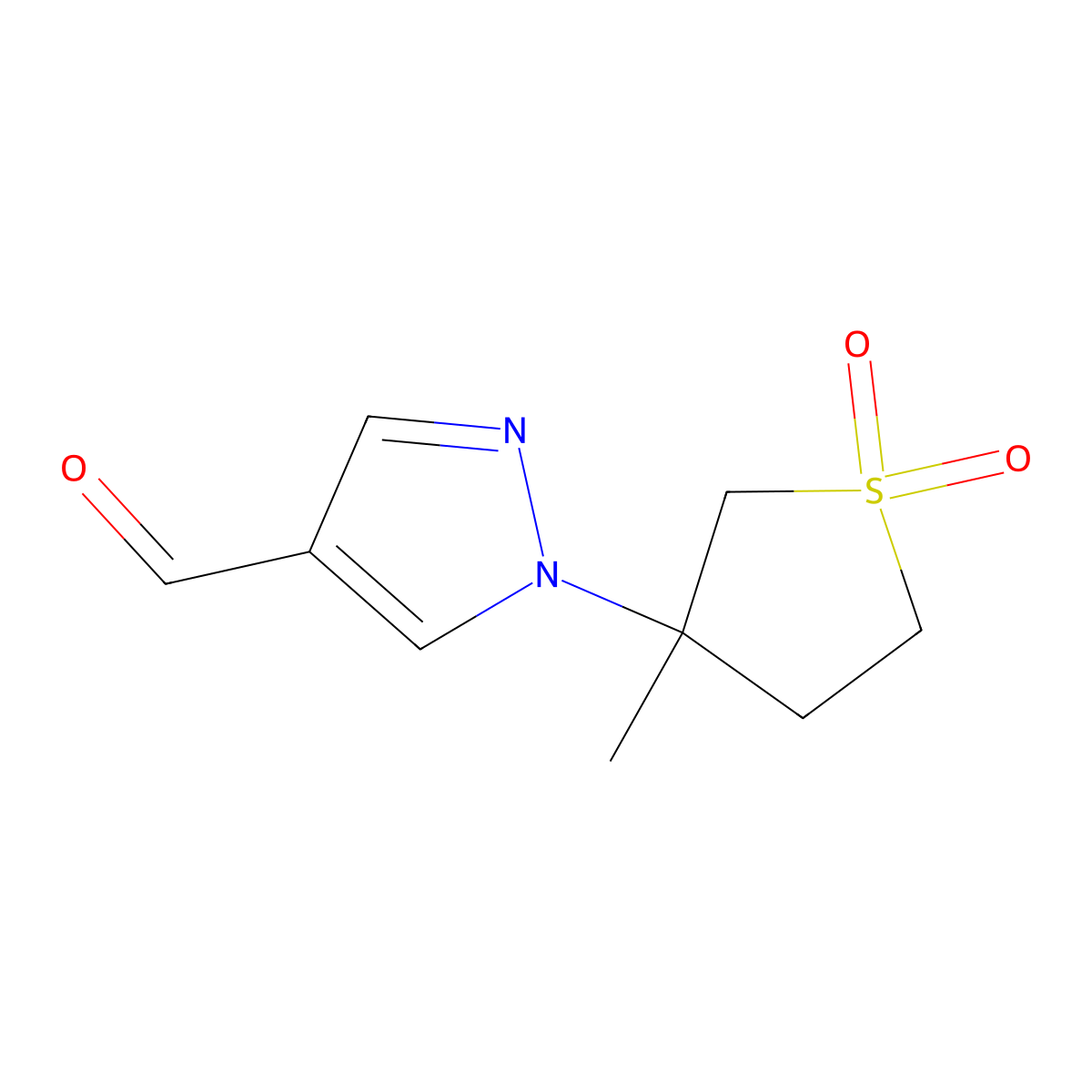 1-(3-methyl-1,1-dioxo-1lambda6-thiolan-3-yl)-1H-pyrazole-4-carbaldehyde molecular structure, CAS 1184038-95-6