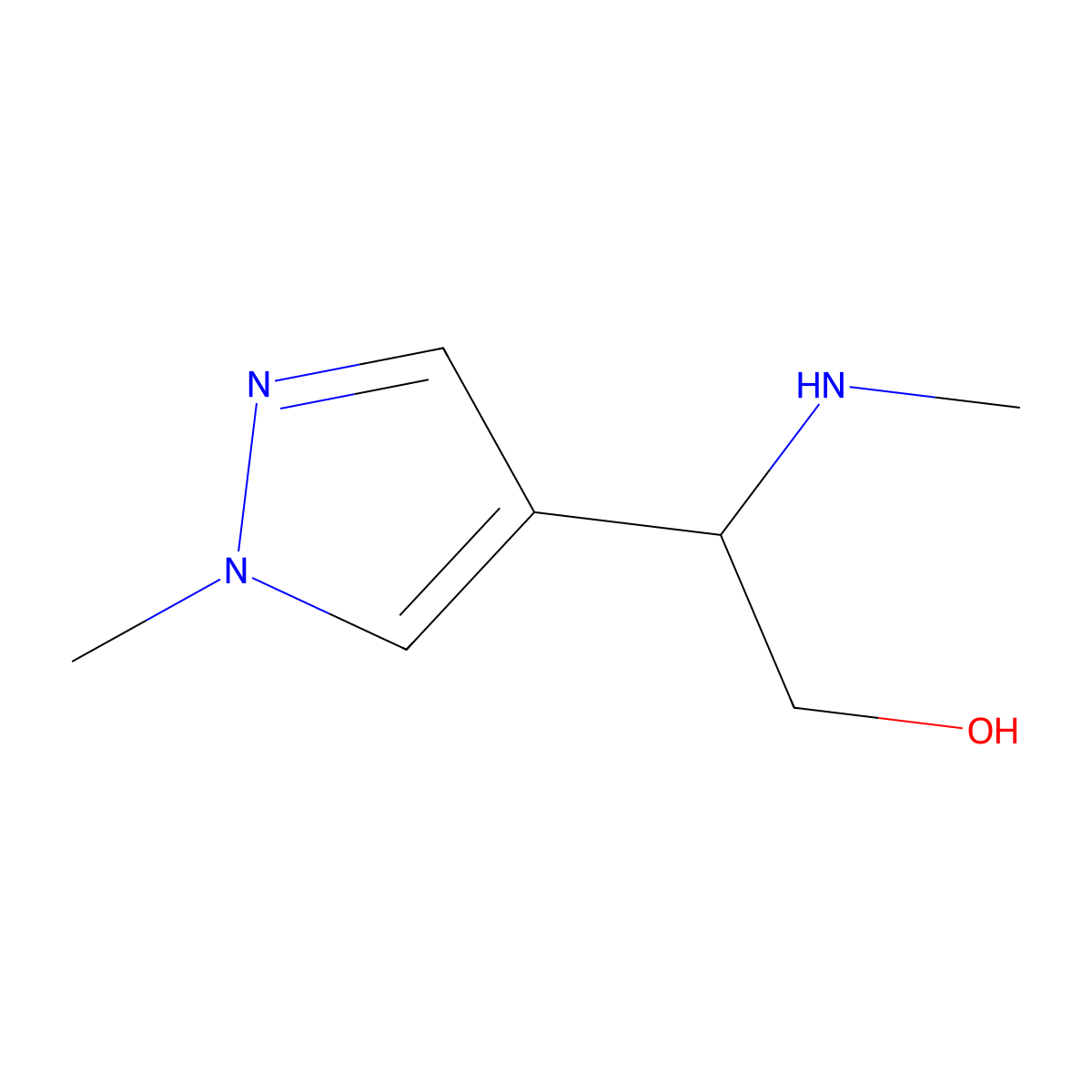 2-(methylamino)-2-(1-methyl-1H-pyrazol-4-yl)ethanol molecular structure, CAS 1184061-03-7