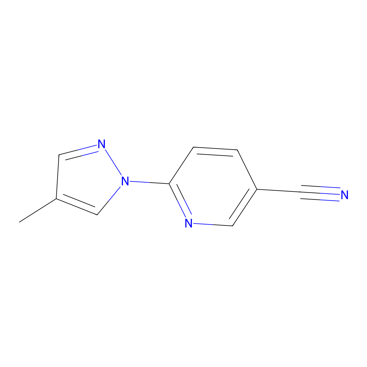 6-(4-methyl-1H-pyrazol-1-yl)pyridine-3-carbonitrile molecular structure, CAS 1184066-45-2