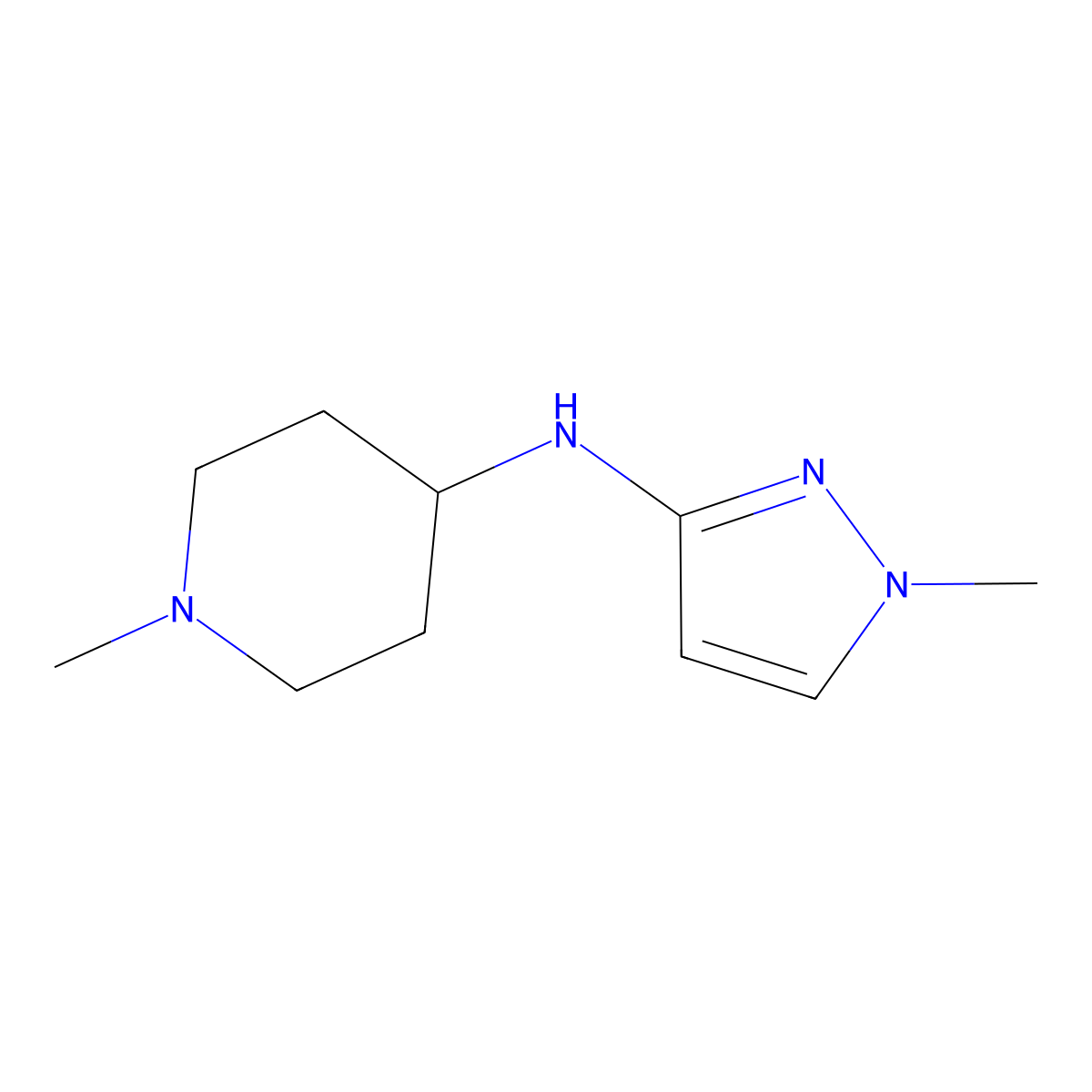 1-methyl-N-(1-methyl-1H-pyrazol-3-yl)piperidin-4-amine molecular structure, CAS 1184118-89-5