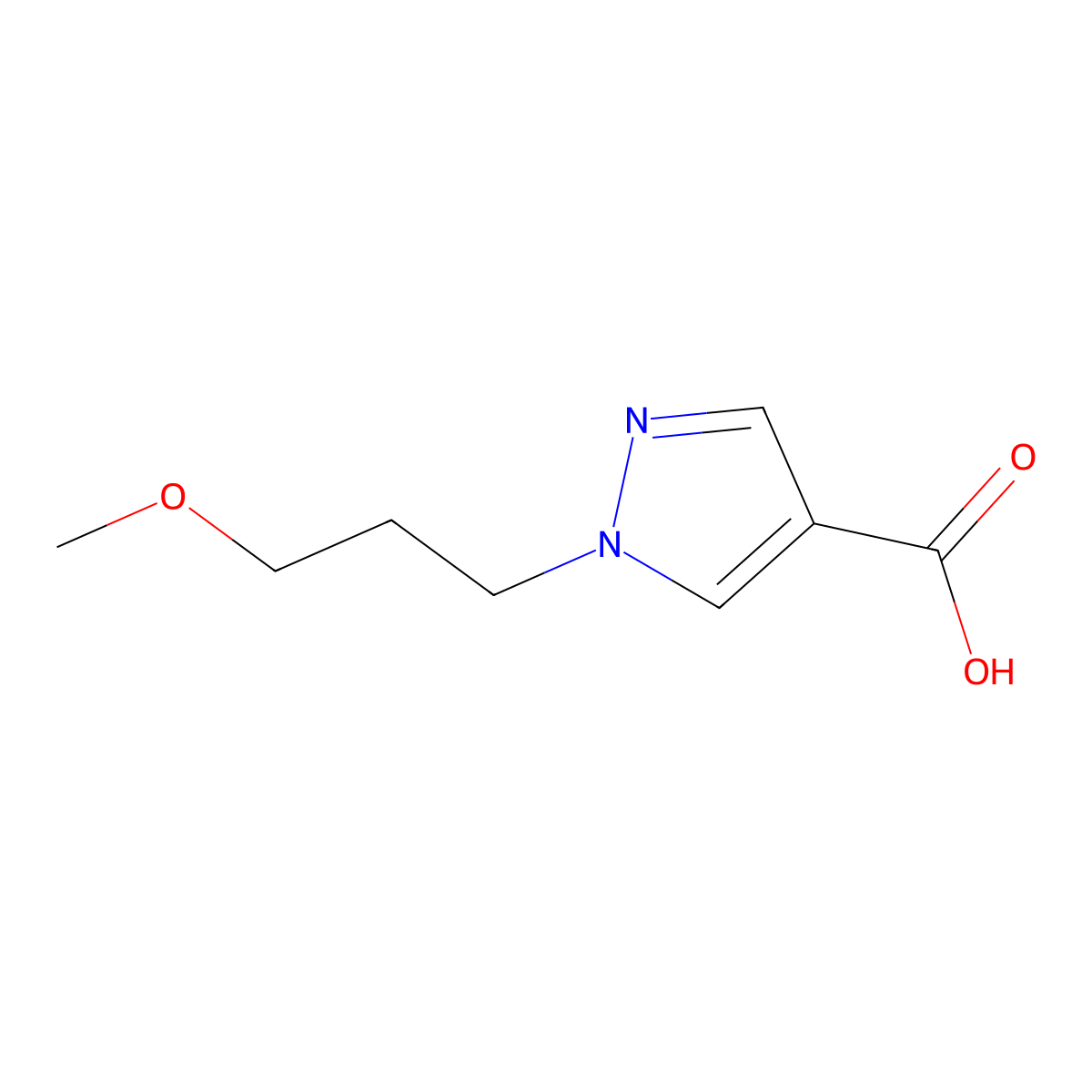 1-(3-methoxypropyl)-1H-pyrazole-4-carboxylic acid molecular structure, CAS 1184133-19-4