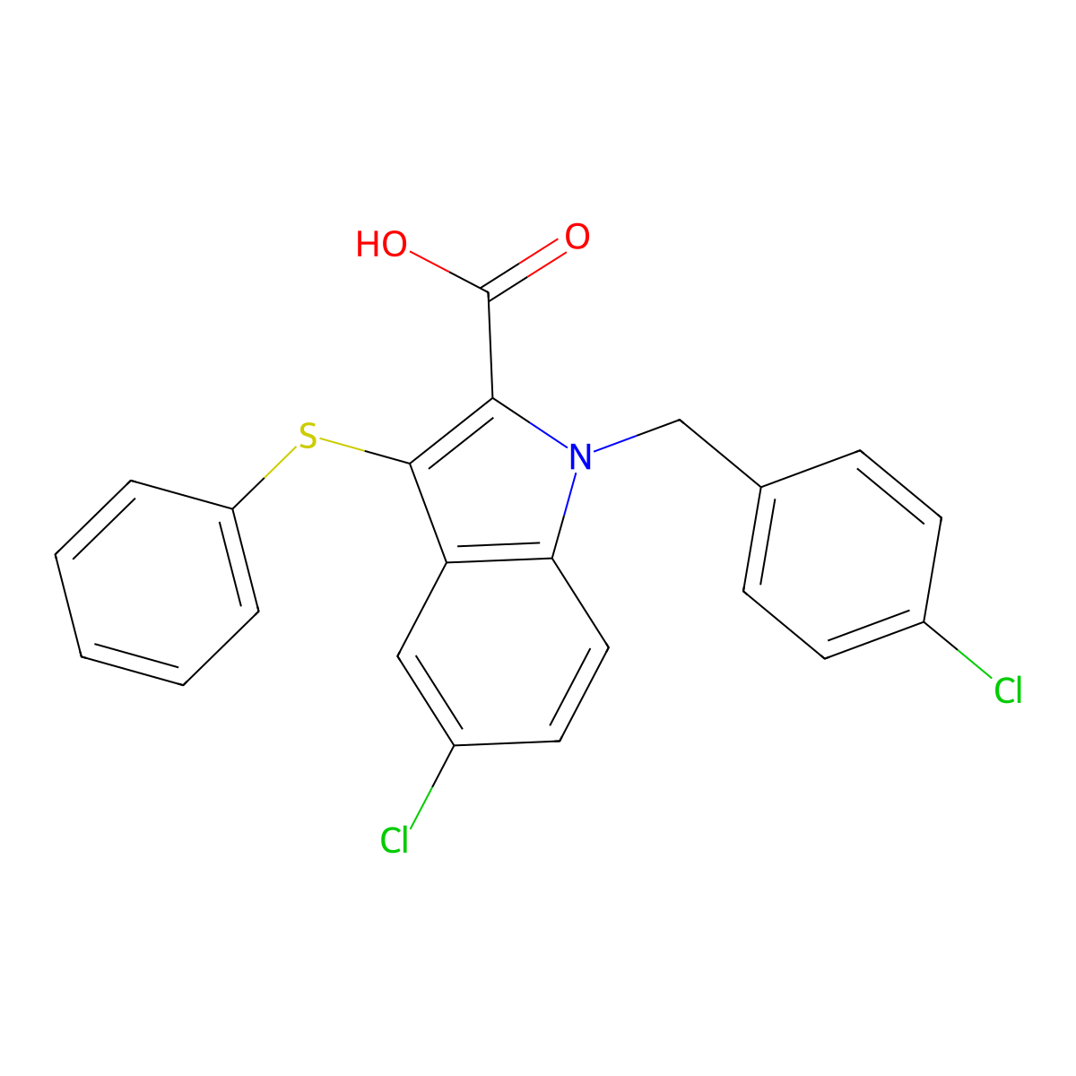 5-Chloro-1-(4-chlorobenzyl)-3-(phenylthio)indole-2-carboxylic acid molecular structure, CAS 118414-59-8