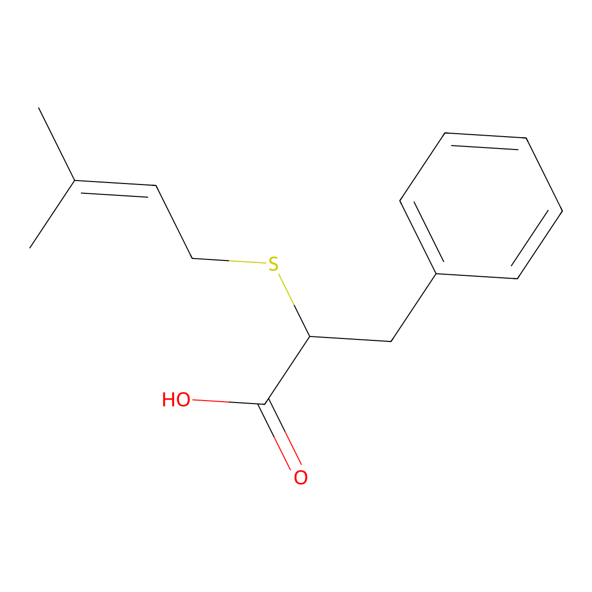 2-[(3-Methylbut-2-en-1-yl)sulfanyl]-3-phenylpropanoic acid molecular structure, CAS 1184144-84-0
