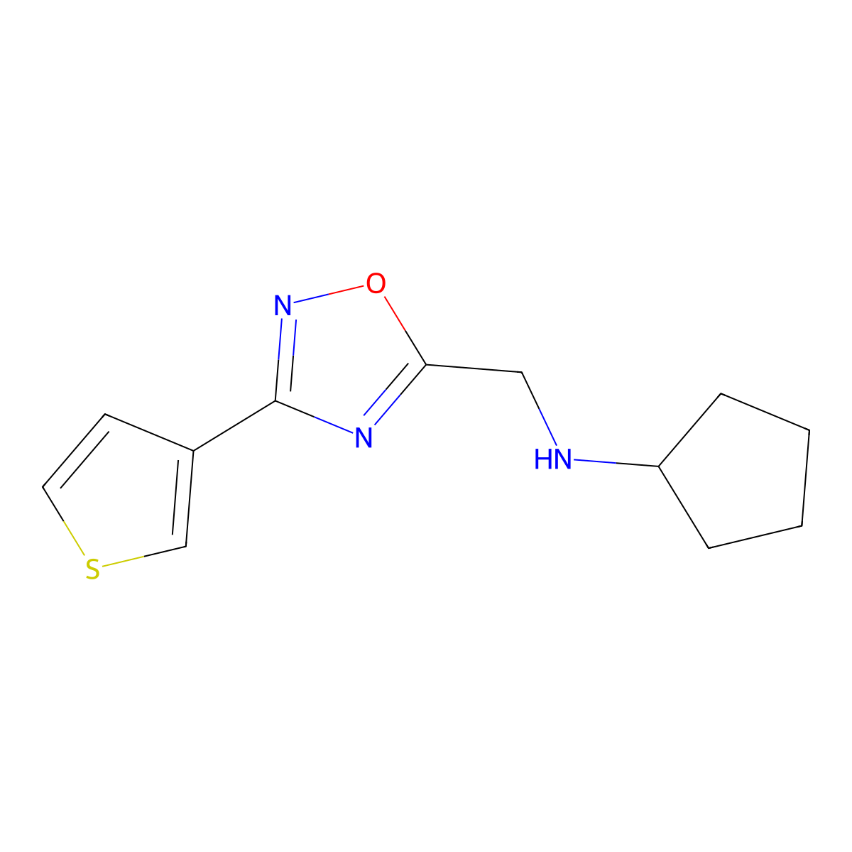 N-{[3-(thiophen-3-yl)-1,2,4-oxadiazol-5-yl]methyl}cyclopentanamine molecular structure, CAS 1184152-35-9