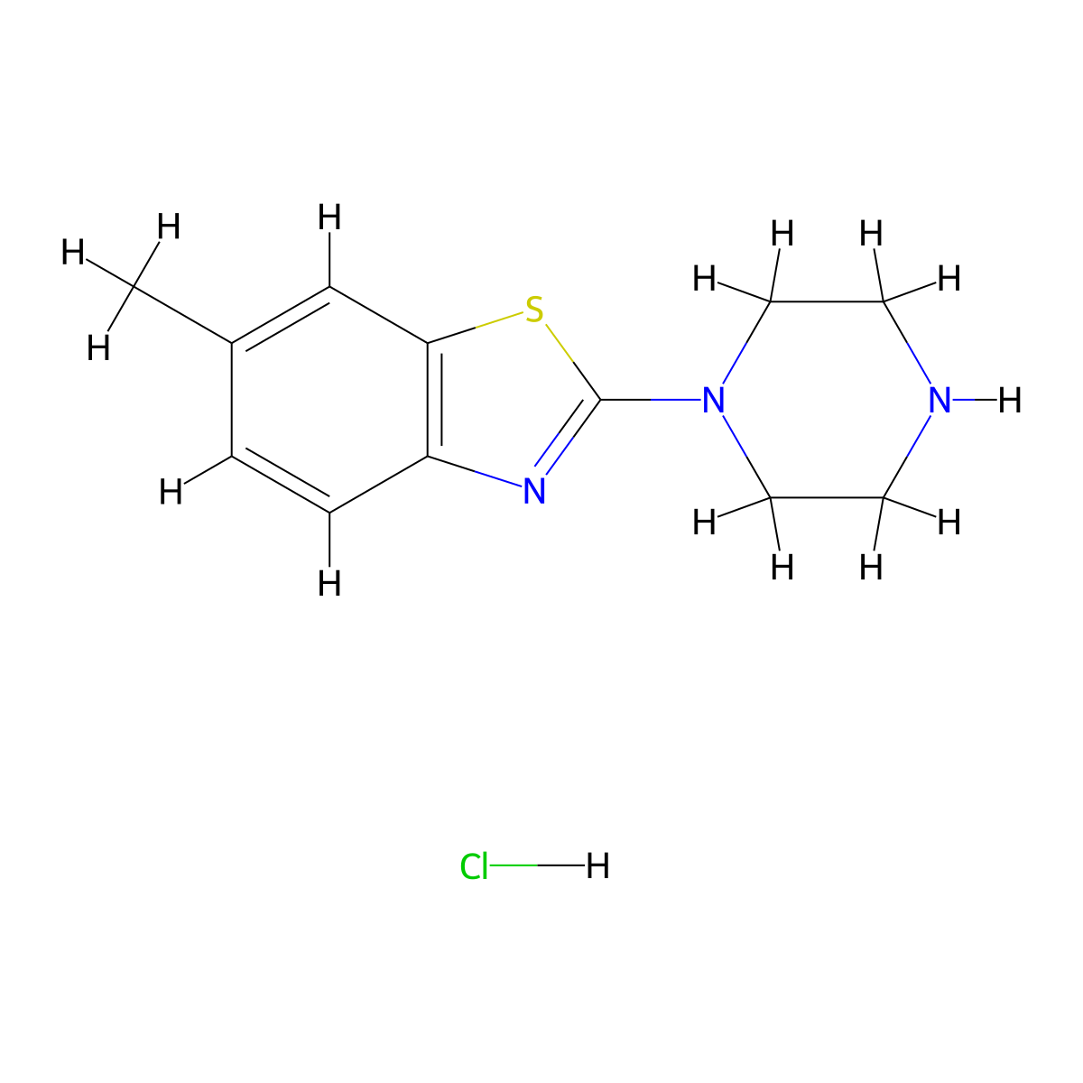 6-Methyl-2-(piperazin-1-yl)-1,3-benzothiazole hydrochloride molecular structure, CAS 1184171-45-6