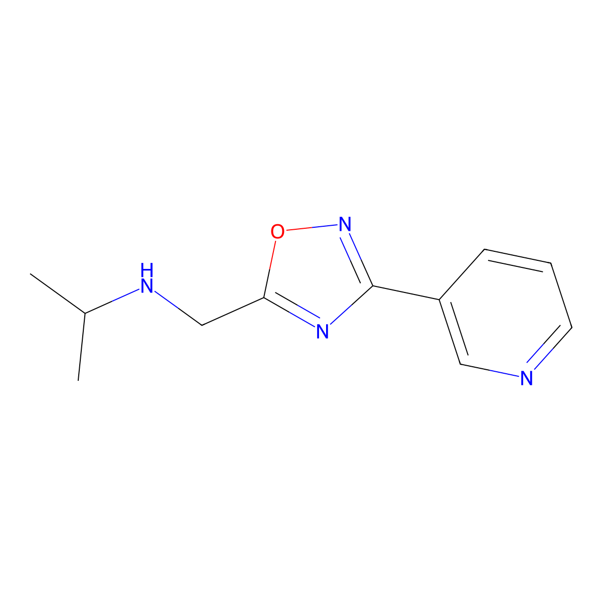 N-((3-(pyridin-3-yl)-1,2,4-oxadiazol-5-yl)methyl)propan-2-amine molecular structure, CAS 1184229-50-2