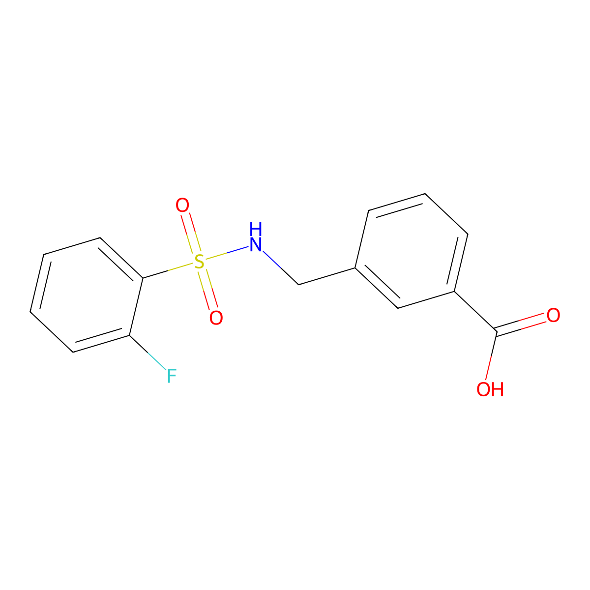 3-[[(2-Fluorophenyl)sulfonylamino]methyl]benzoic acid molecular structure, CAS 1184233-56-4