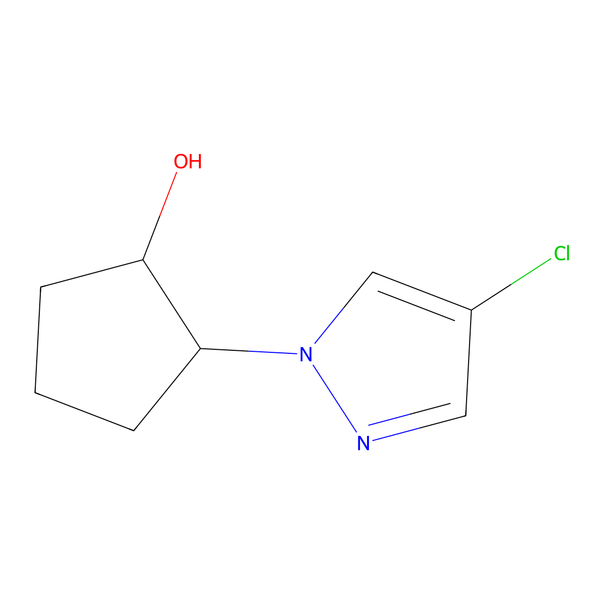 2-(4-chloro-1H-pyrazol-1-yl)cyclopentan-1-ol molecular structure, CAS 1184263-79-3