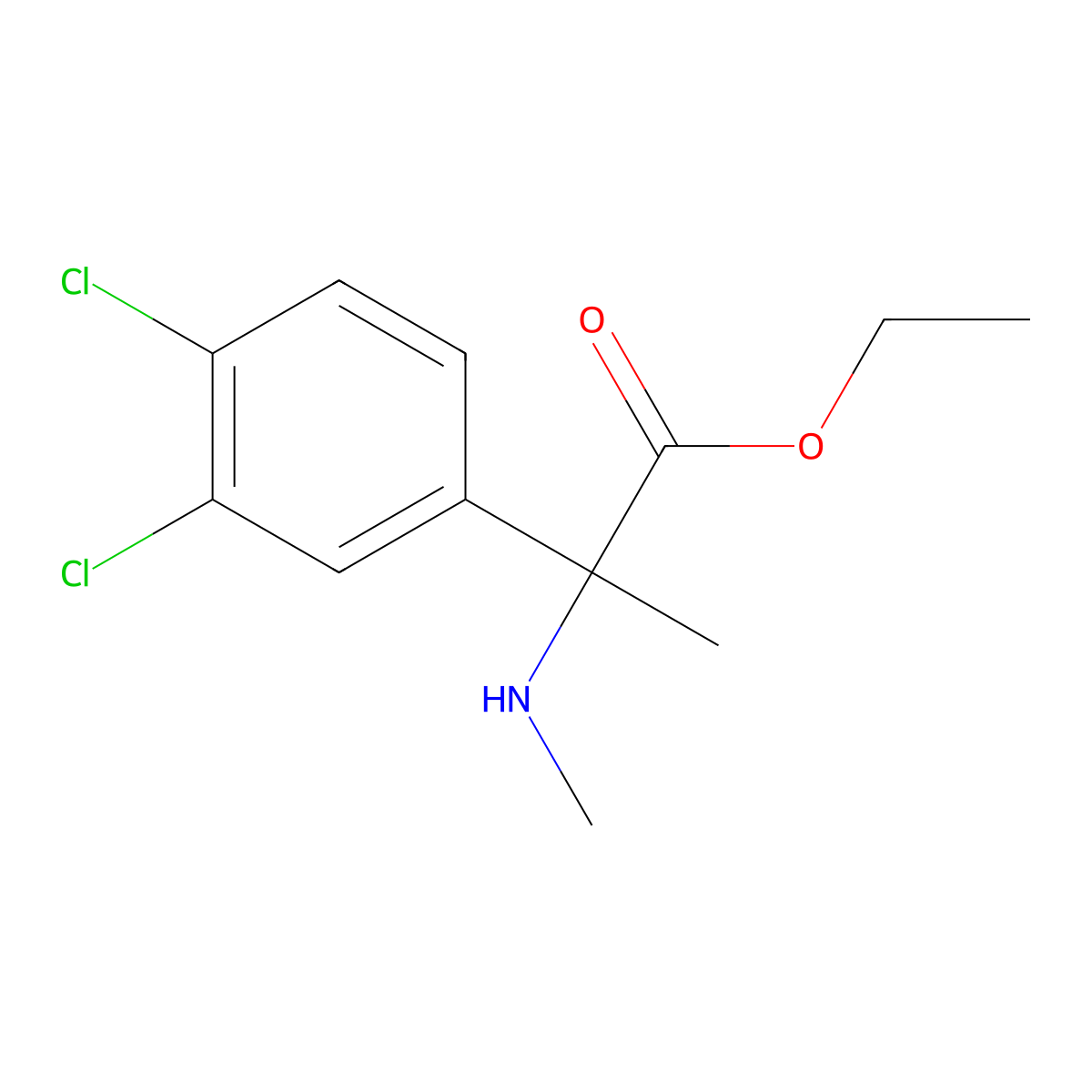 Ethyl 2-(3,4-dichlorophenyl)-2-(methylamino)propanoate molecular structure, CAS 1184272-89-6