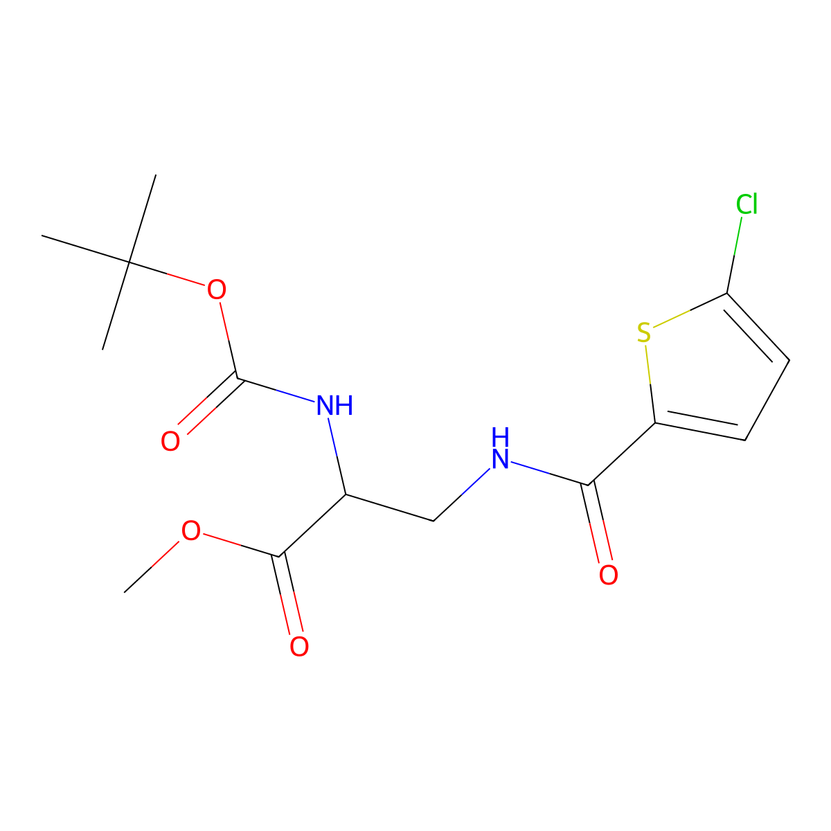 (S)-methyl 2-((tert-butoxycarbonyl)amino)-3-(5-chlorothiophene-2-carboxamido)propanoate molecular structure, CAS 1184297-41-3