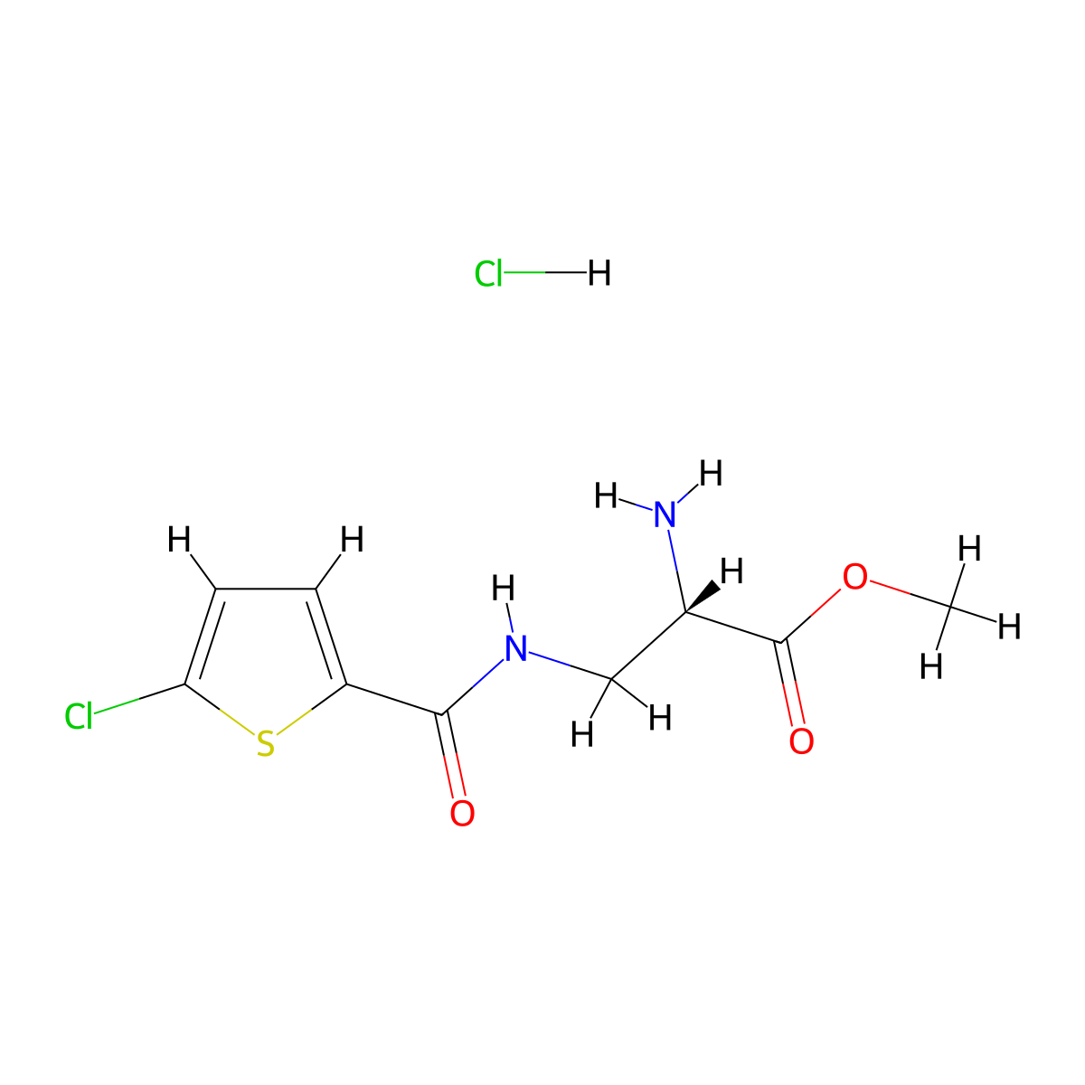 methyl (2S)-2-amino-3-[(5-chlorothiophen-2-yl)formamido]propanoate hydrochloride molecular structure, CAS 1184298-30-3