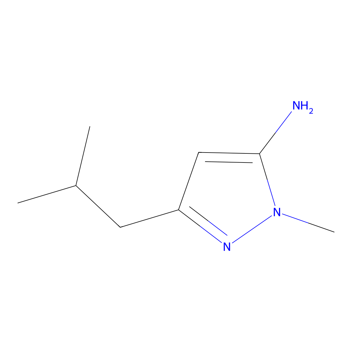 1-methyl-3-(2-methylpropyl)-1H-pyrazol-5-amine molecular structure, CAS 118430-72-1