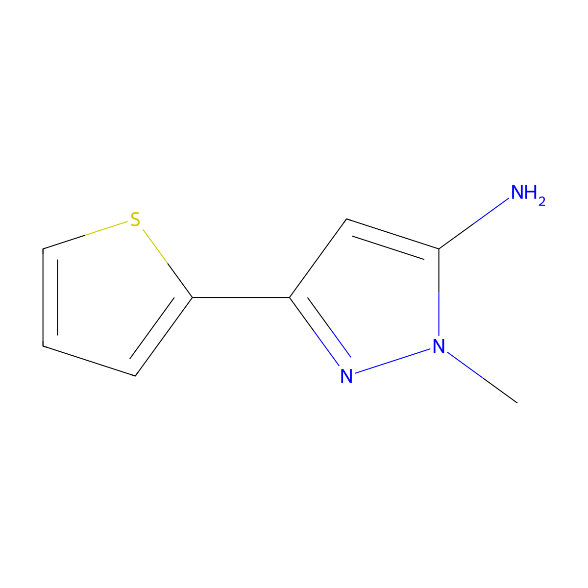 1-Methyl-3-(thiophen-2-yl)-1H-pyrazol-5-amine molecular structure, CAS 118430-78-7