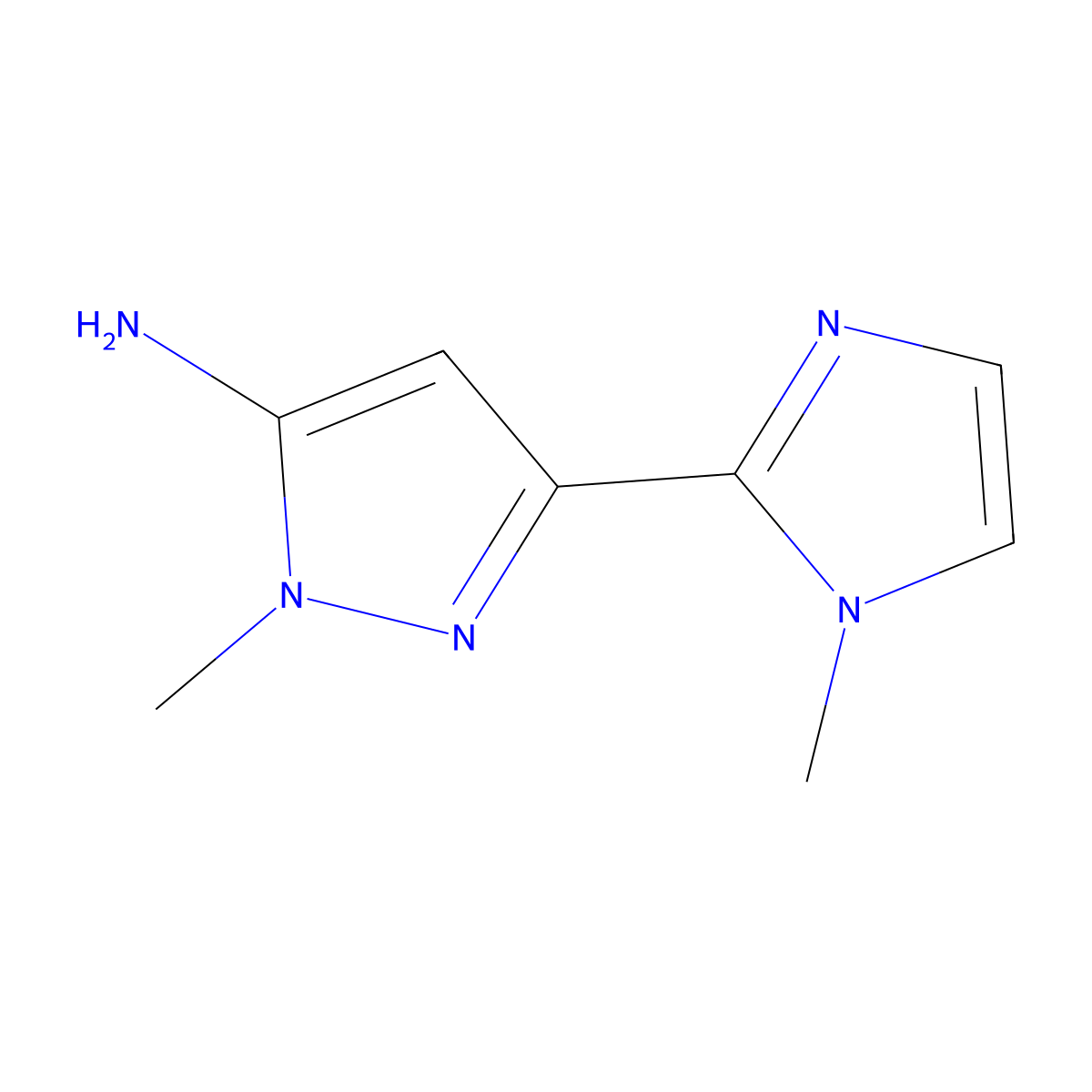 1-methyl-3-(1-methyl-1H-imidazol-2-yl)-1H-pyrazol-5-amine molecular structure, CAS 118430-79-8