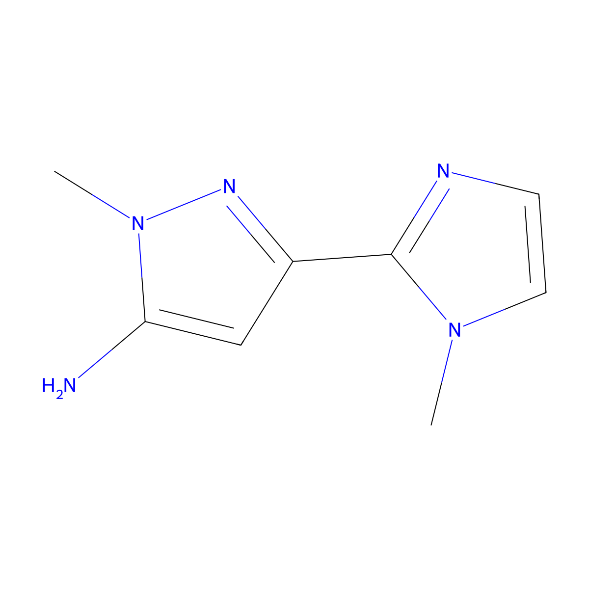 1-methyl-3-(1-methyl-1H-imidazol-2-yl)-1H-pyrazol-5-amine molecular structure, CAS 118430-79-8