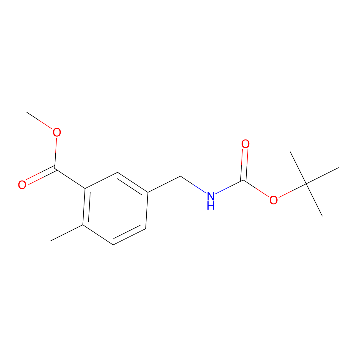 Methyl 5-(((tert-butoxycarbonyl)amino)methyl)-2-methylbenzoate molecular structure, CAS 1184301-84-5