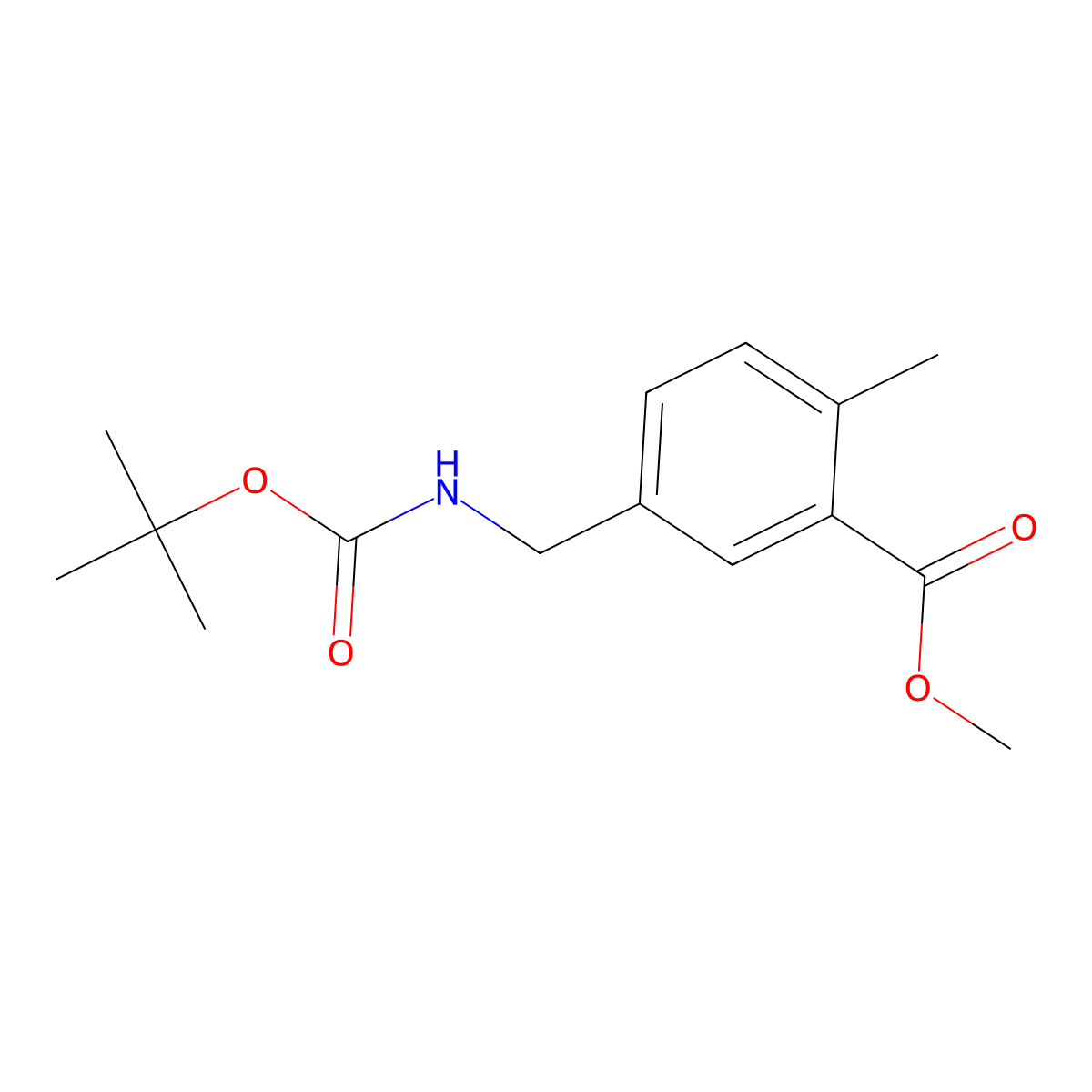 Methyl 5-(((tert-butoxycarbonyl)amino)methyl)-2-methylbenzoate molecular structure, CAS 1184301-84-5
