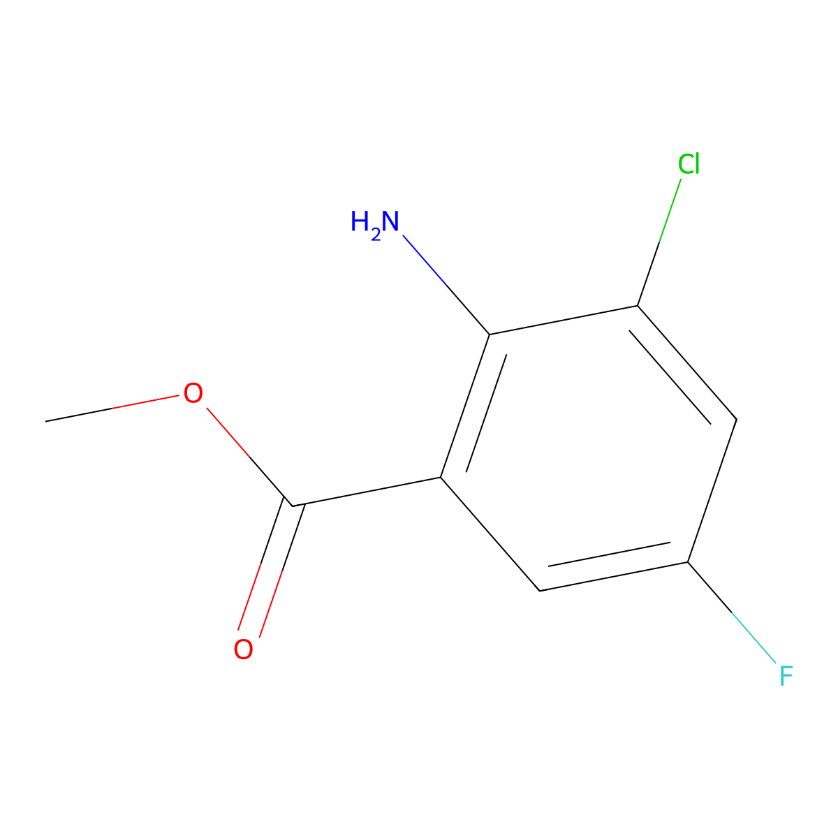 Methyl 2-amino-3-chloro-5-fluorobenzoate molecular structure, CAS 1184351-57-2