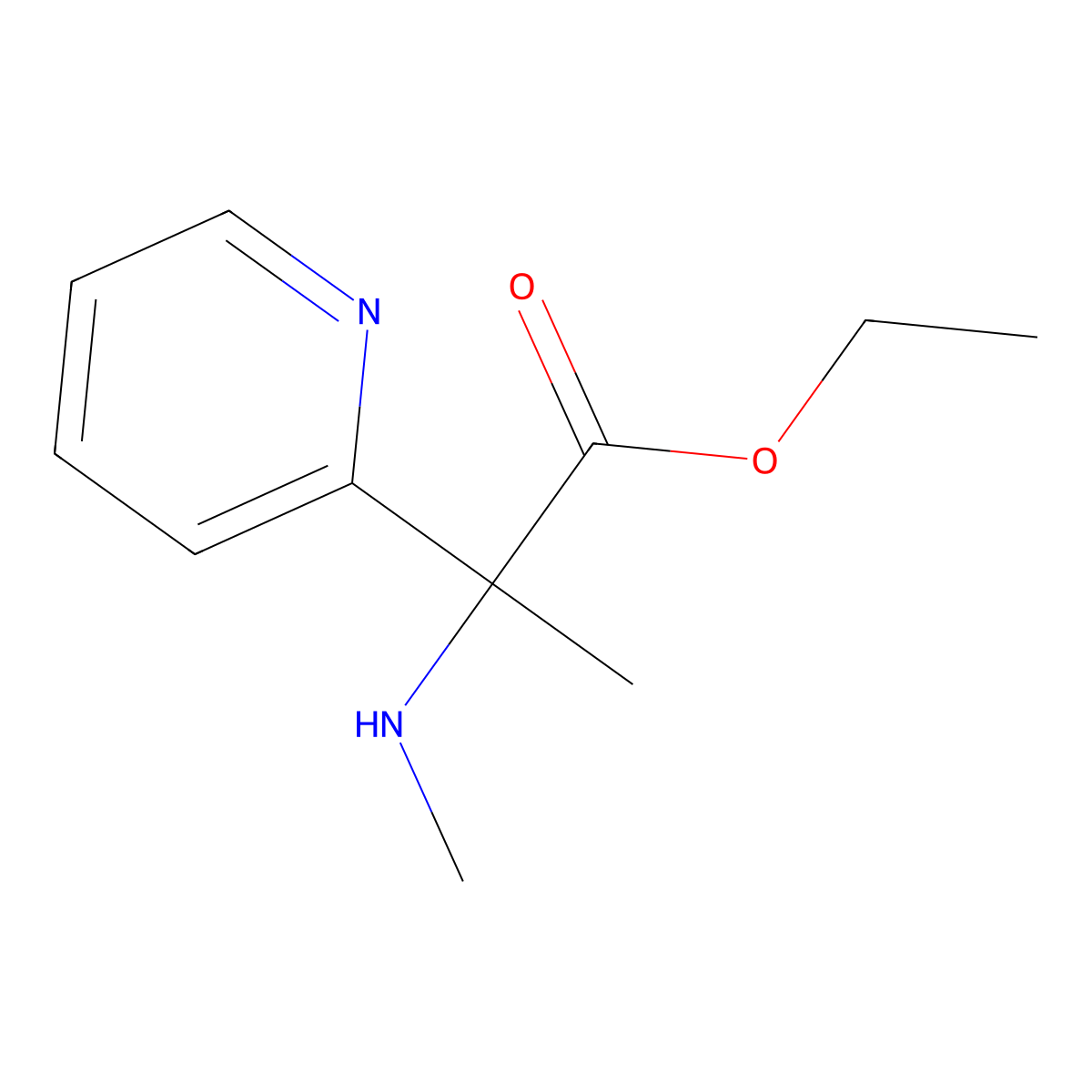Ethyl 2-(methylamino)-2-(pyridin-2-yl)propanoate molecular structure, CAS 1184358-16-4