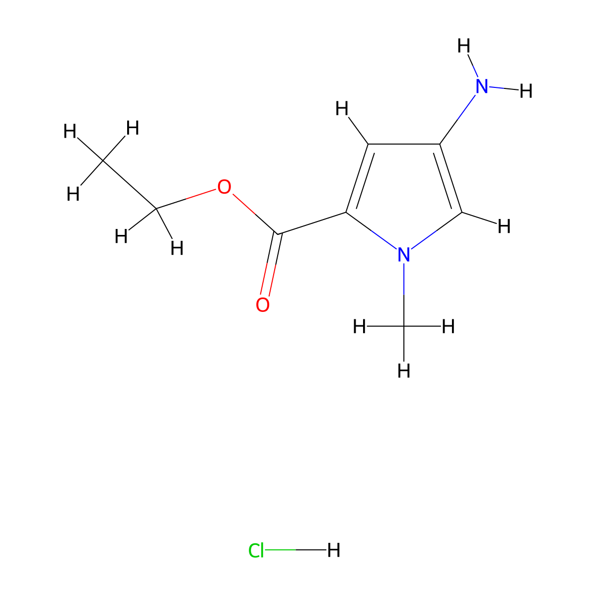 ethyl 4-amino-1-methyl-1H-pyrrole-2-carboxylate hydrochloride molecular structure, CAS 118438-51-0