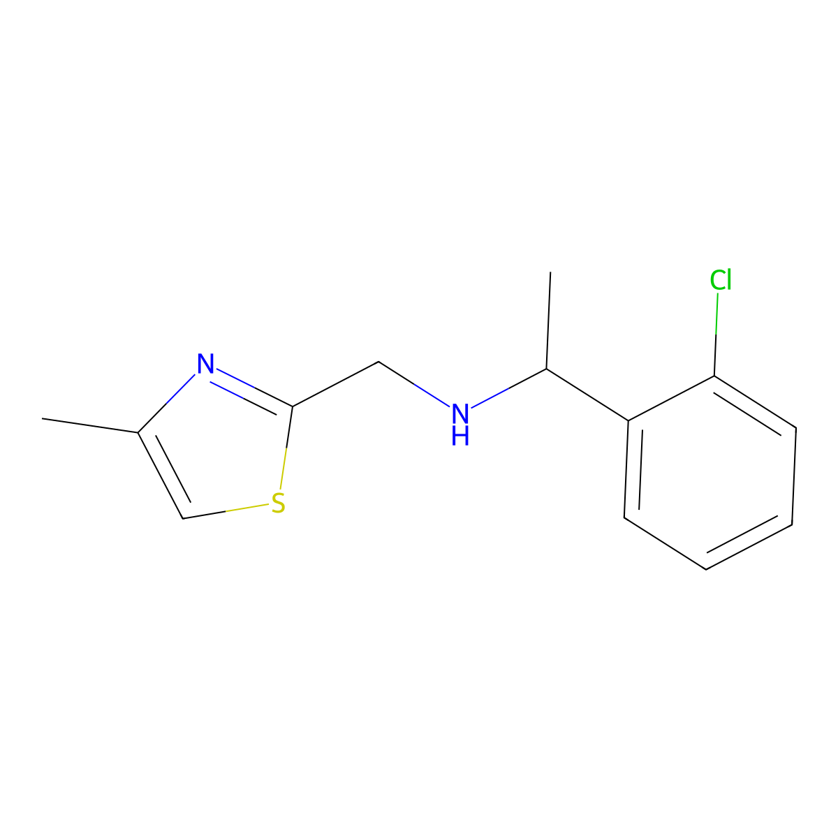 1-(2-Chlorophenyl)-N-((4-methylthiazol-2-yl)methyl)ethan-1-amine molecular structure, CAS 1184385-05-4