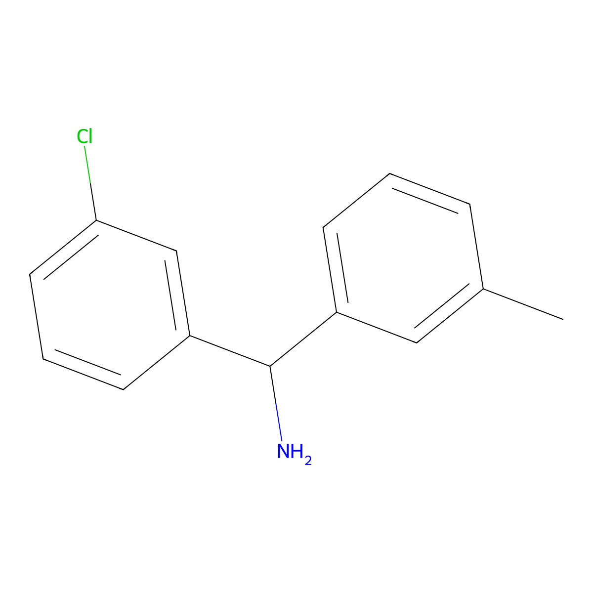 (3-Chlorophenyl)(3-methylphenyl)methanamine molecular structure, CAS 1184429-99-9