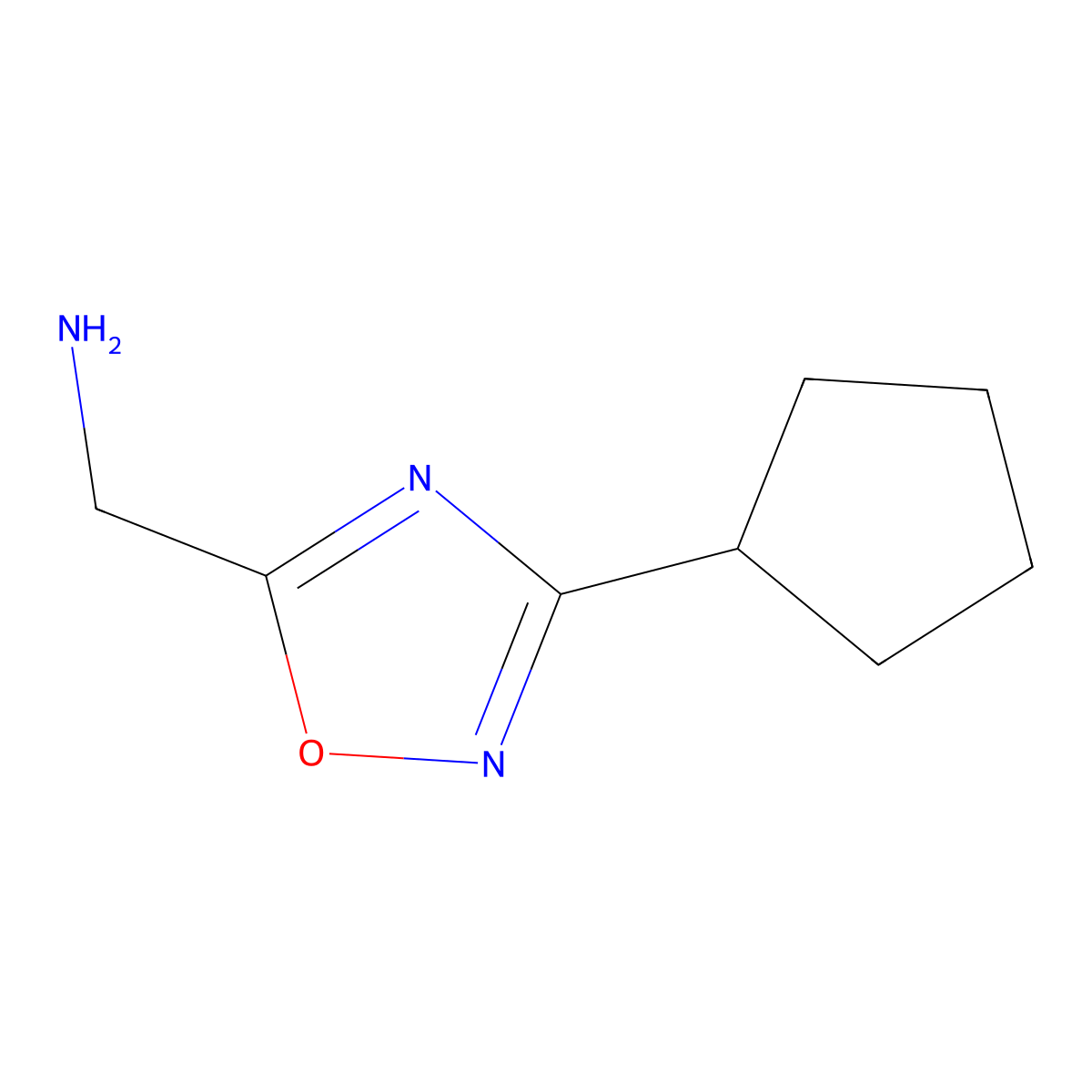 1-(3-Cyclopentyl-1,2,4-oxadiazol-5-yl)methanamine molecular structure, CAS 1184452-71-8