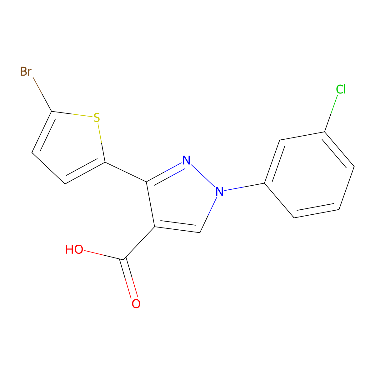 3-(5-bromothiophen-2-yl)-1-(3-chlorophenyl)-1H-pyrazole-4-carboxylic acid molecular structure, CAS 1184469-04-2