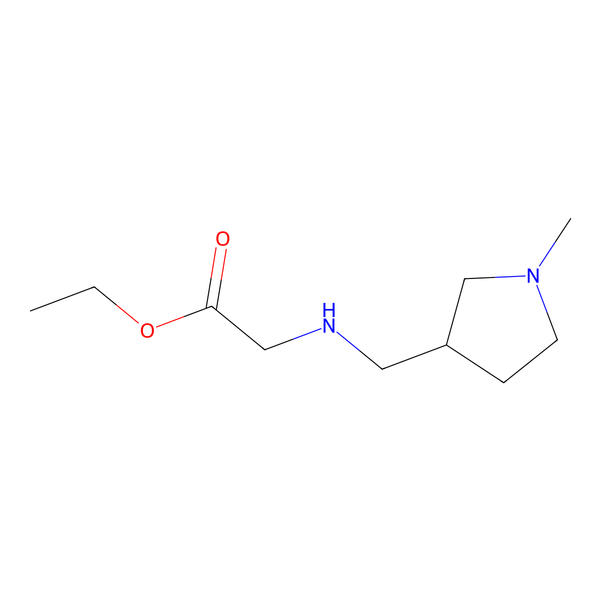 Ethyl 2-(((1-methylpyrrolidin-3-yl)methyl)amino)acetate molecular structure, CAS 1184475-91-9