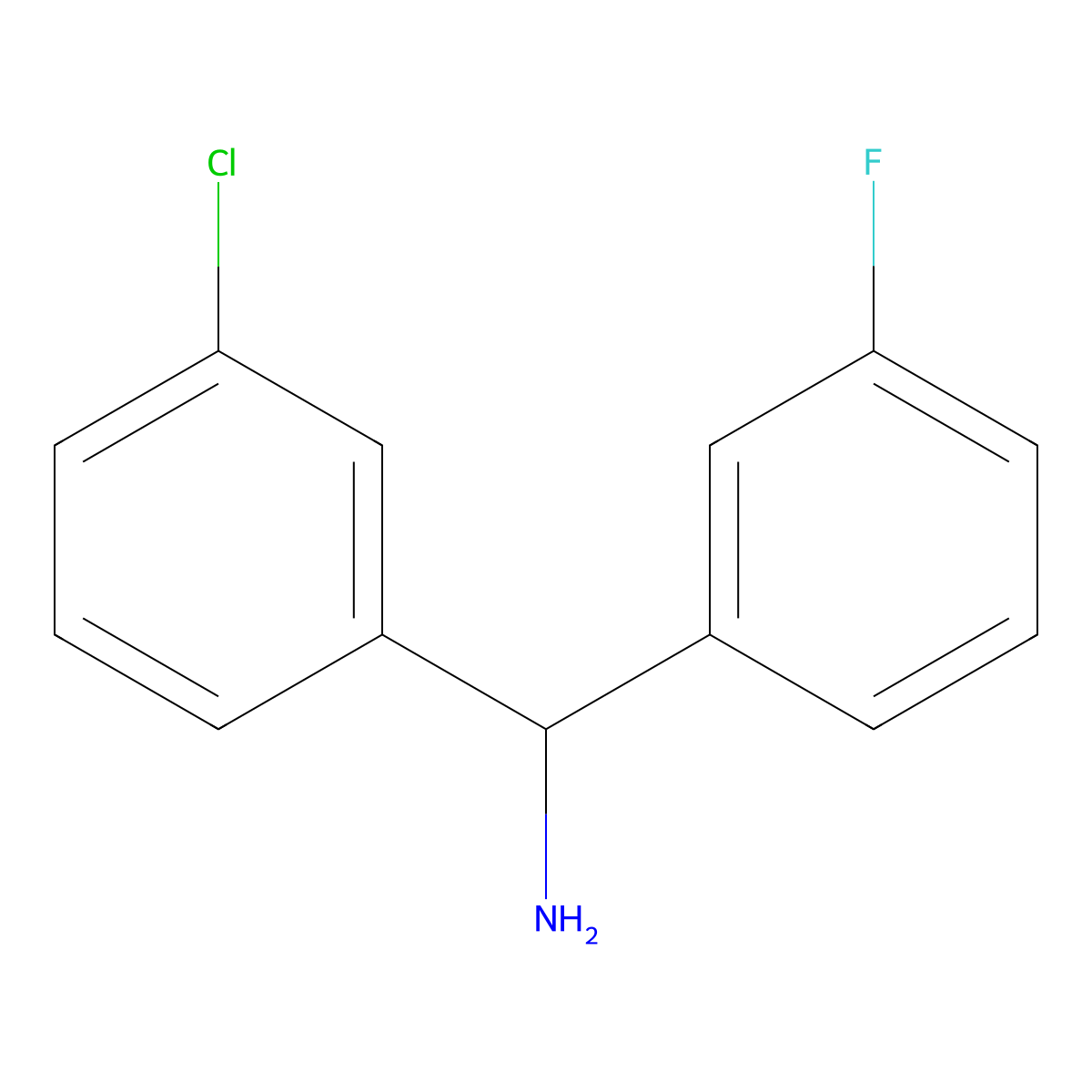 (3-Chlorophenyl)(3-fluorophenyl)methanamine molecular structure, CAS 1184517-40-5