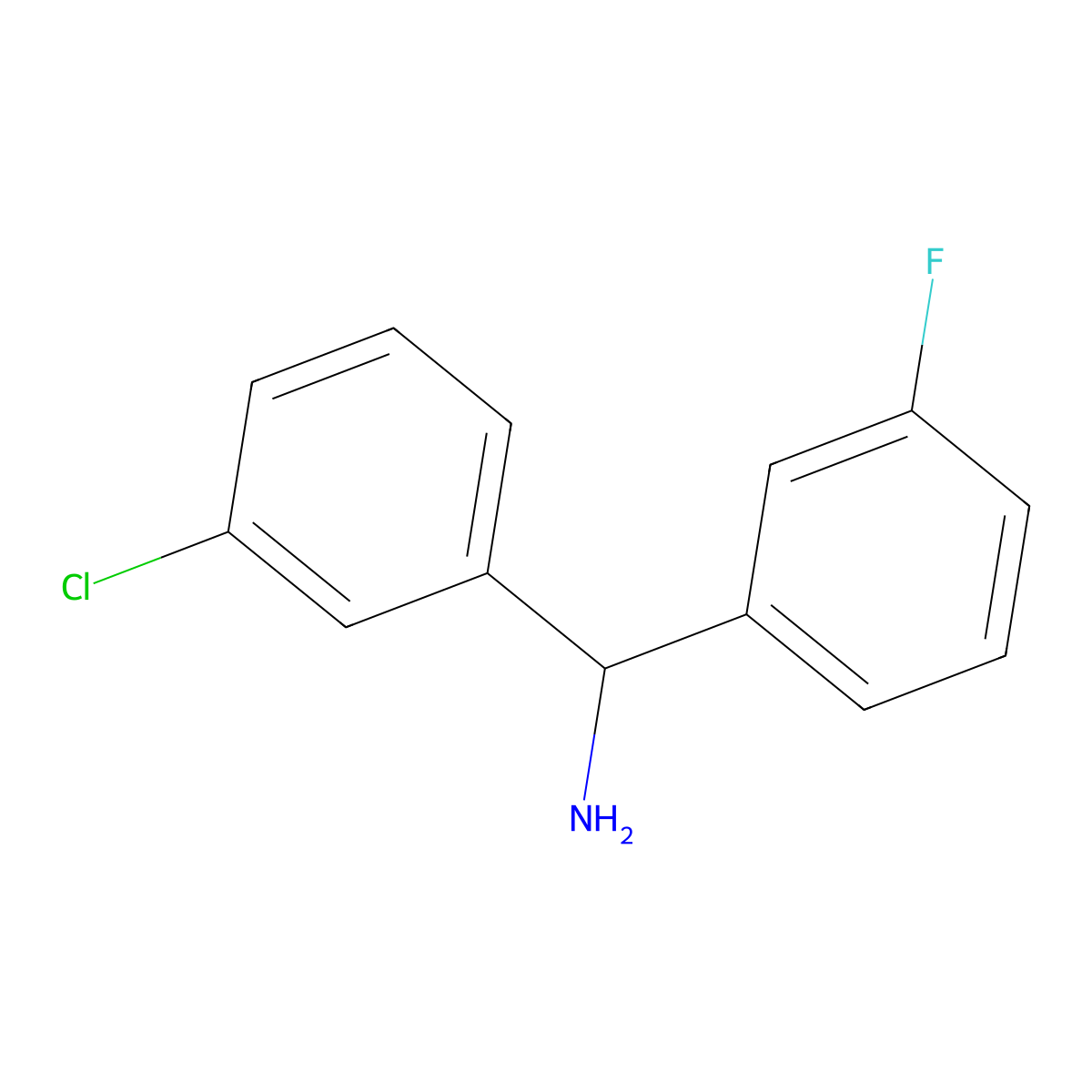 (3-Chlorophenyl)(3-fluorophenyl)methanamine molecular structure, CAS 1184517-40-5