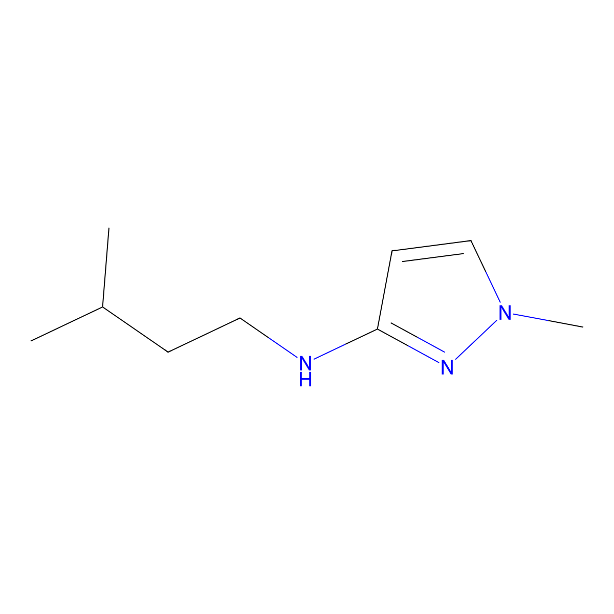 1-methyl-N-(3-methylbutyl)-1H-pyrazol-3-amine molecular structure, CAS 1184564-54-2