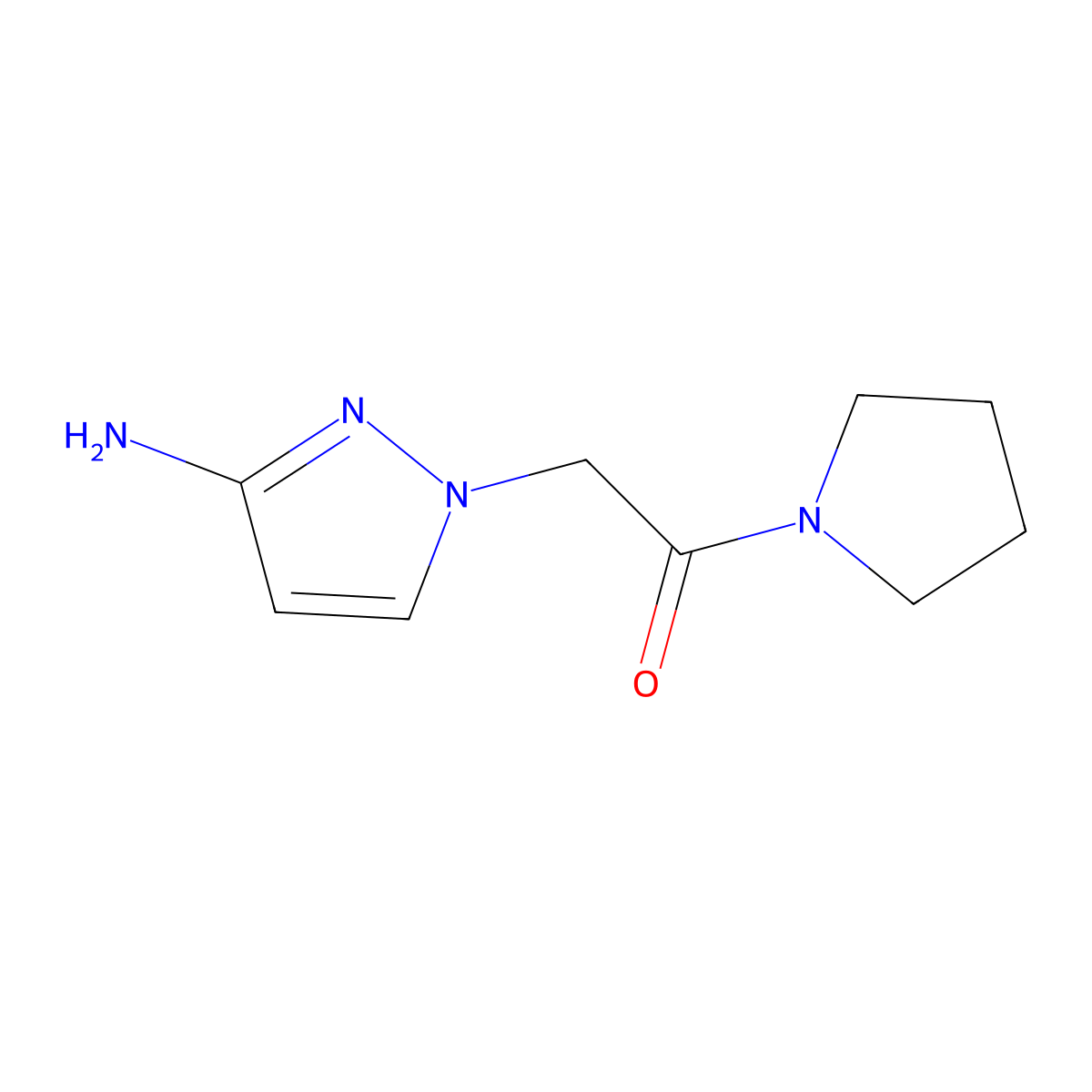 2-(3-amino-1H-pyrazol-1-yl)-1-(pyrrolidin-1-yl)ethan-1-one molecular structure, CAS 1184586-42-2