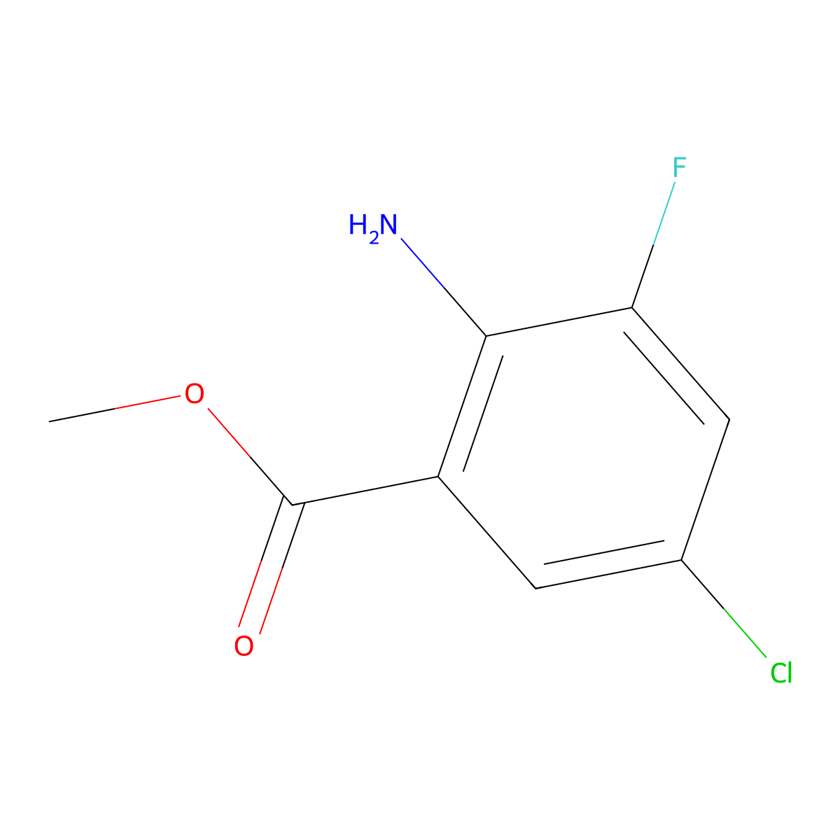 Methyl 2-amino-5-chloro-3-fluorobenzoate molecular structure, CAS 1184597-61-2