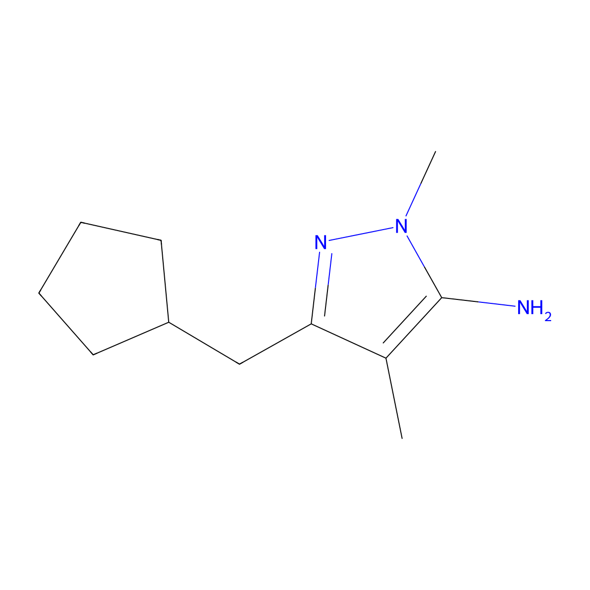 3-(Cyclopentylmethyl)-1,4-dimethyl-1H-pyrazol-5-amine molecular structure, CAS 1184650-19-8