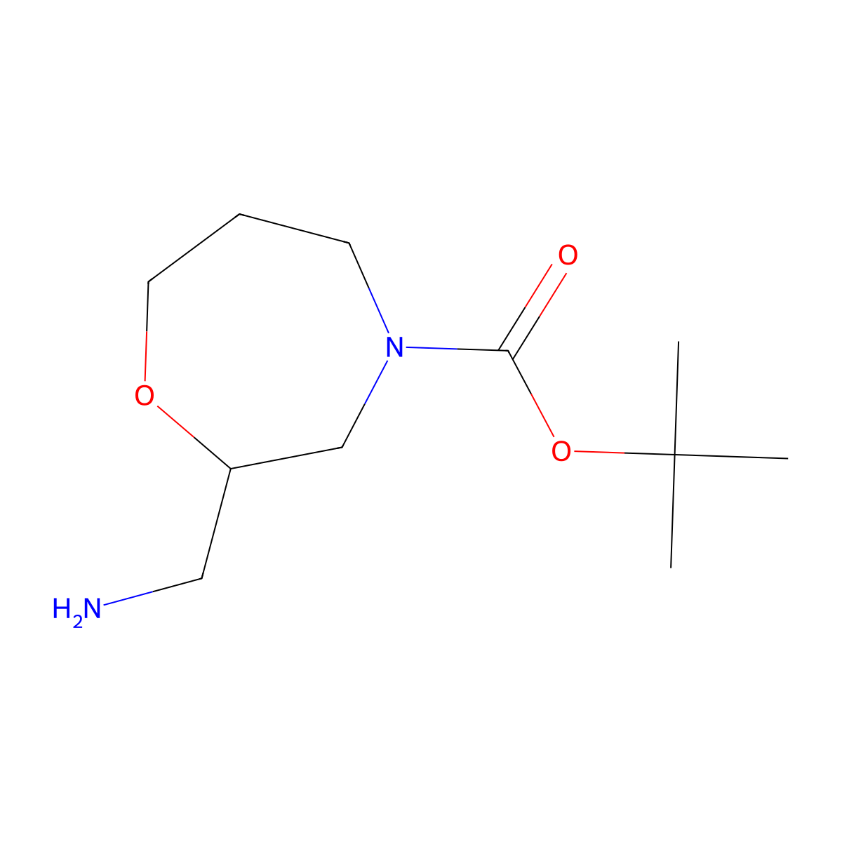 Tert-butyl 2-(aminomethyl)-1,4-oxazepane-4-carboxylate molecular structure, CAS 1184662-18-7