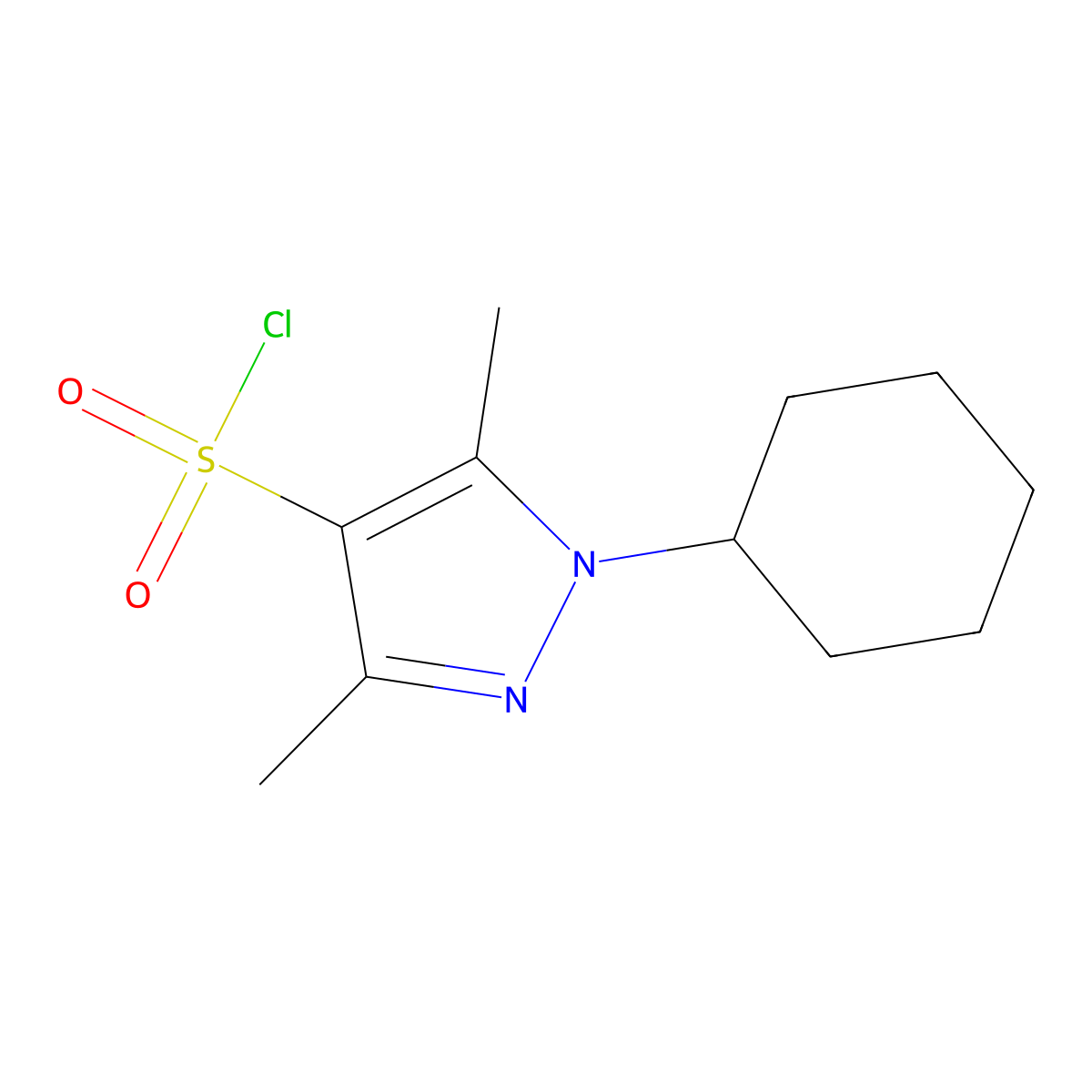 1-Cyclohexyl-3,5-dimethyl-1H-pyrazole-4-sulfonyl chloride molecular structure, CAS 1184677-52-8