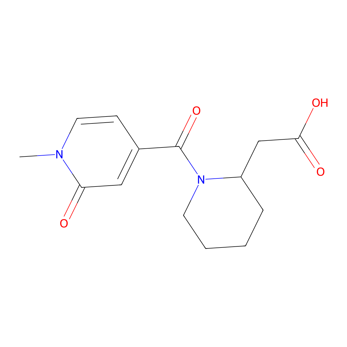 2-[1-(1-Methyl-2-oxo-1,2-dihydropyridine-4-carbonyl)piperidin-2-yl]acetic acid molecular structure, CAS 1184682-70-9