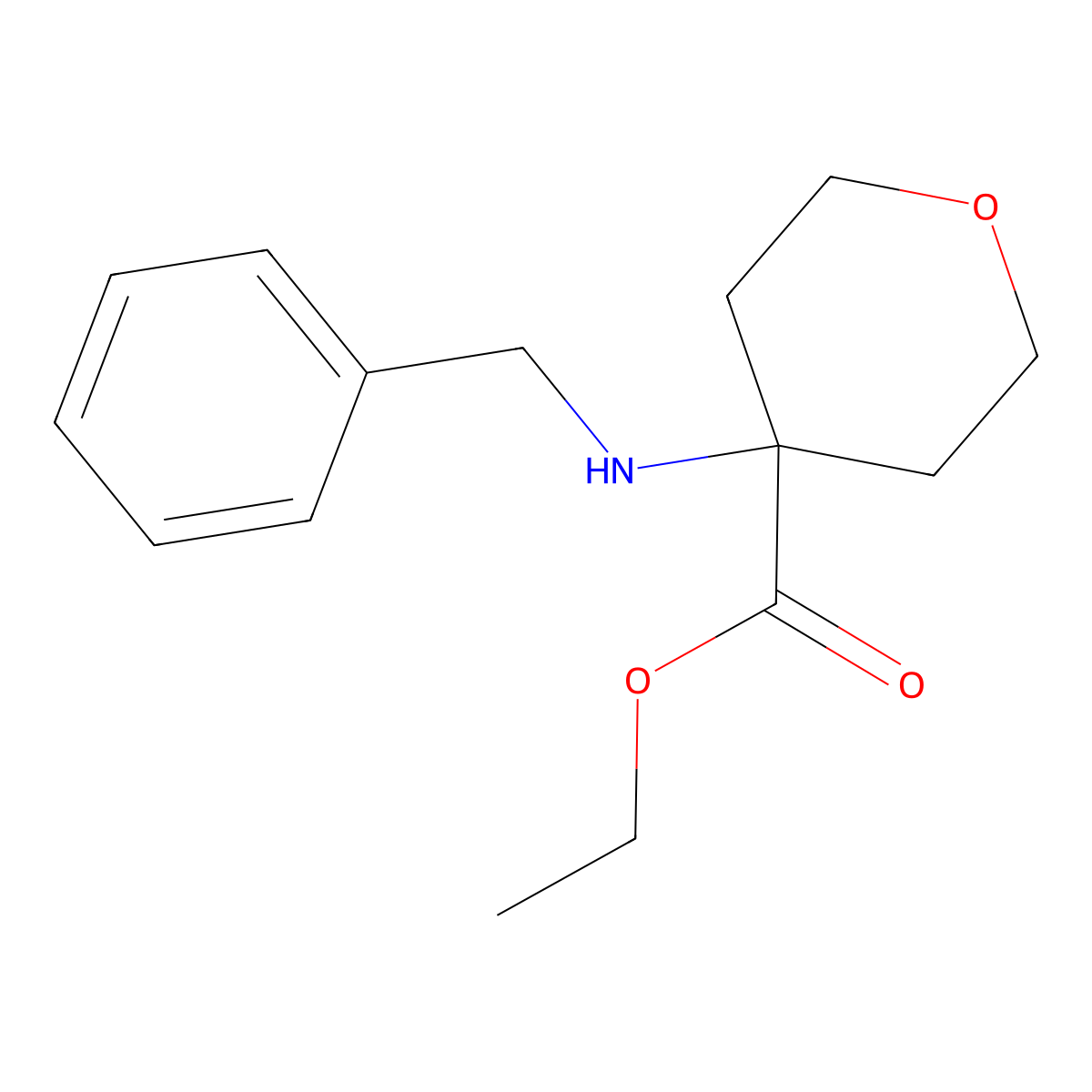 Ethyl 4-(benzylamino)oxane-4-carboxylate molecular structure, CAS 1184713-98-1