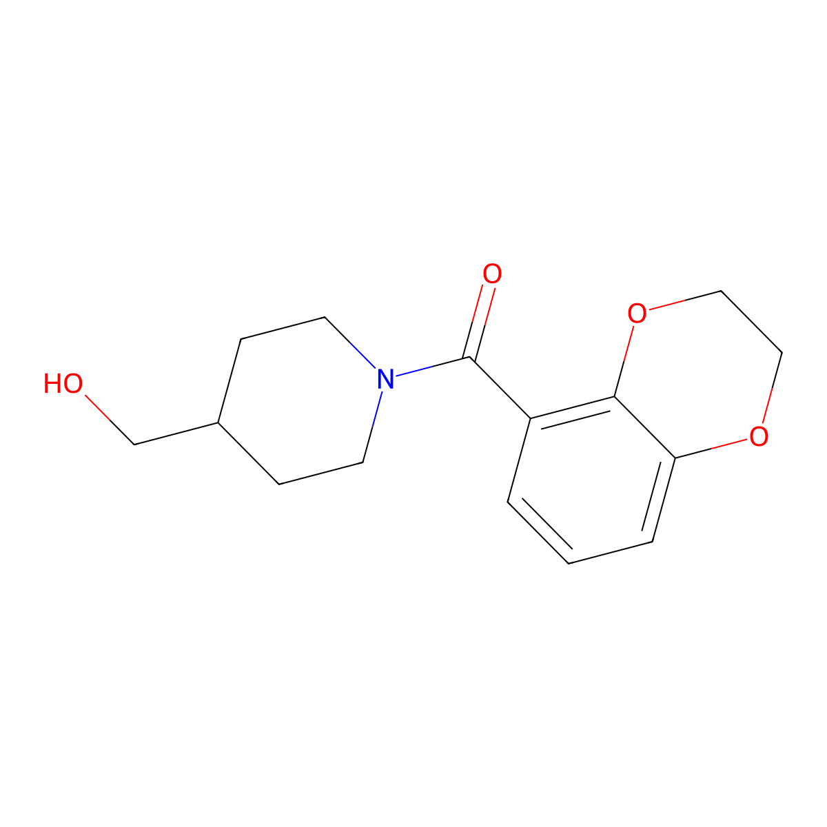 (2,3-Dihydrobenzo[b][1,4]dioxin-5-yl)(4-(hydroxymethyl)piperidin-1-yl)methanone molecular structure, CAS 1184761-02-1