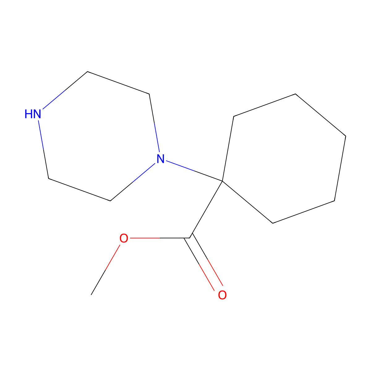 Methyl 1-(piperazin-1-yl)cyclohexane-1-carboxylate molecular structure, CAS 1184763-13-0